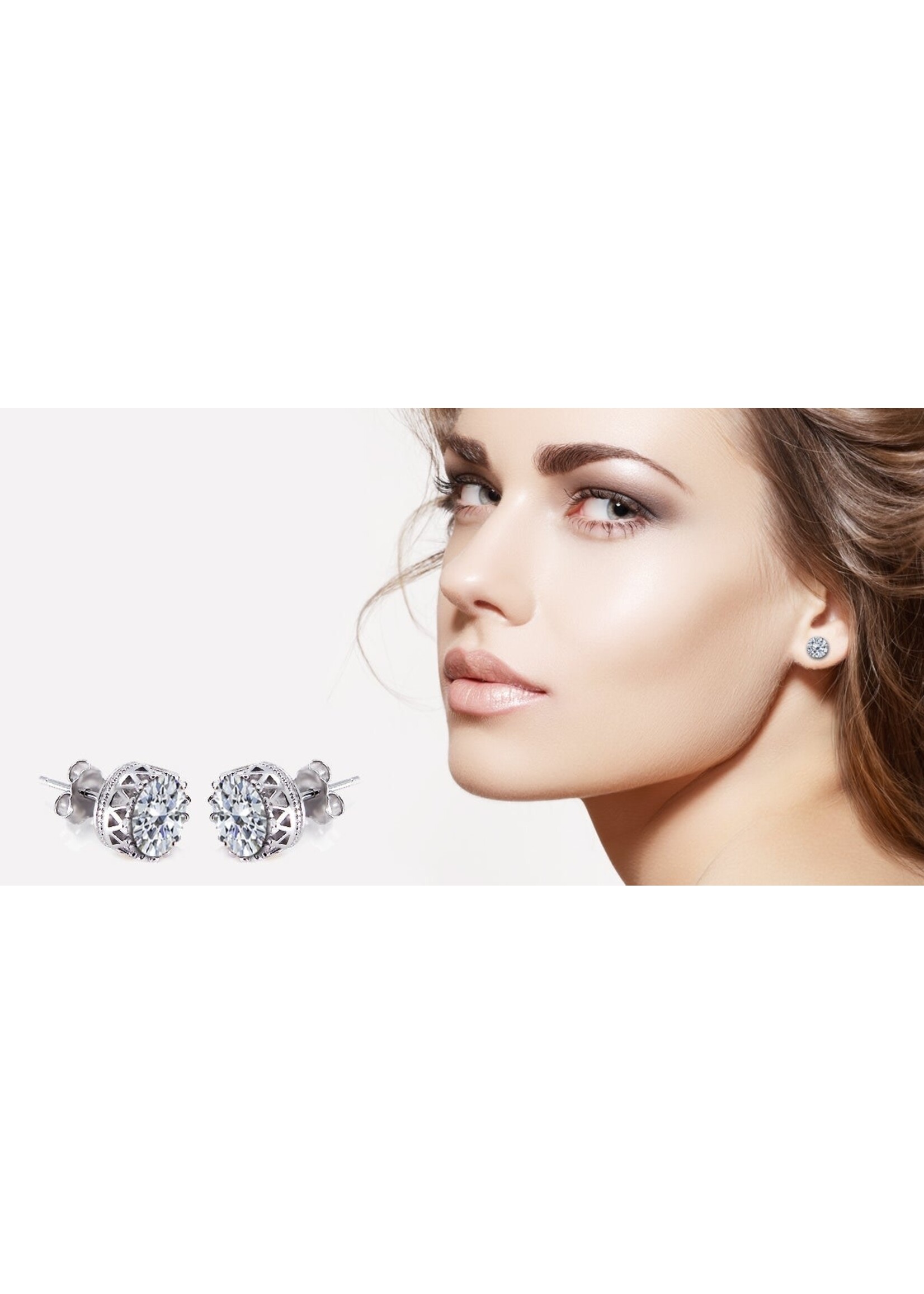 Glimmering Swarovski® Crystal Crown Set Stud Earrings Rhodium Plated Brass