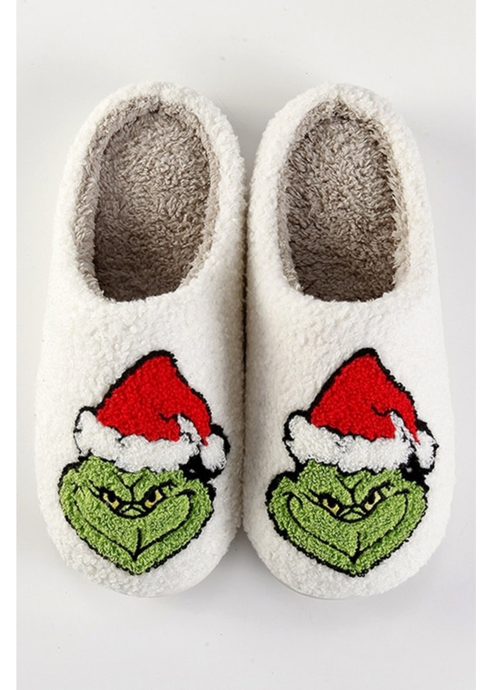 Grinch Santa Hat Christmas Slippers