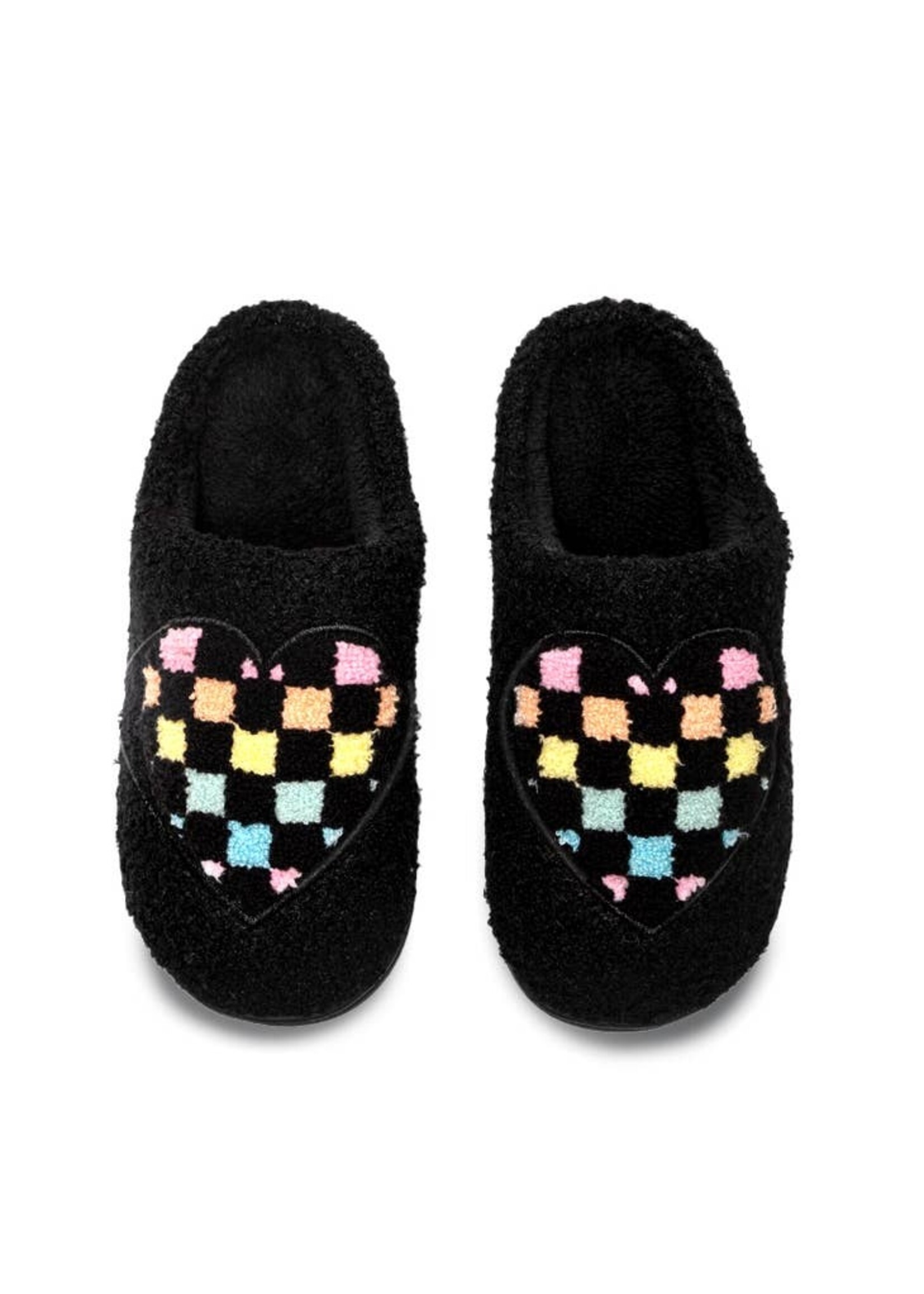 Living Royal Black Checkered Heart Slippers by Living Royal