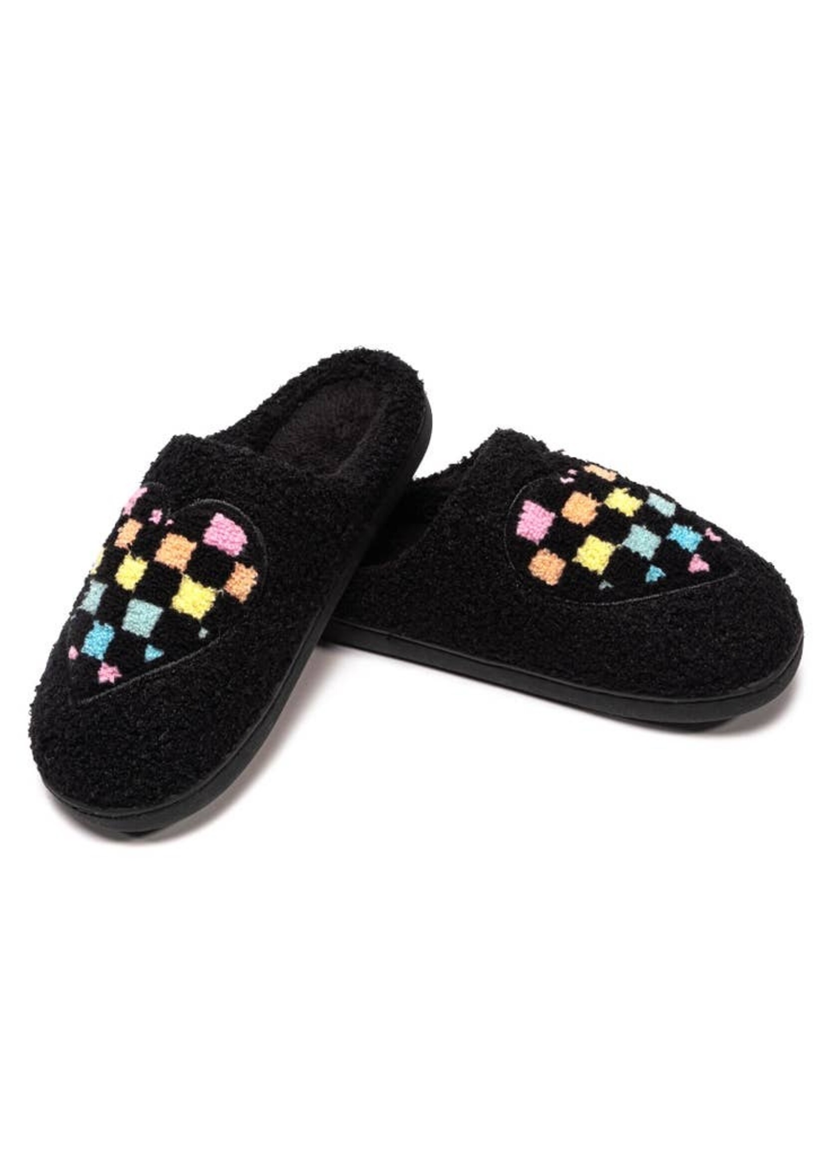 Living Royal Black Checkered Heart Slippers by Living Royal