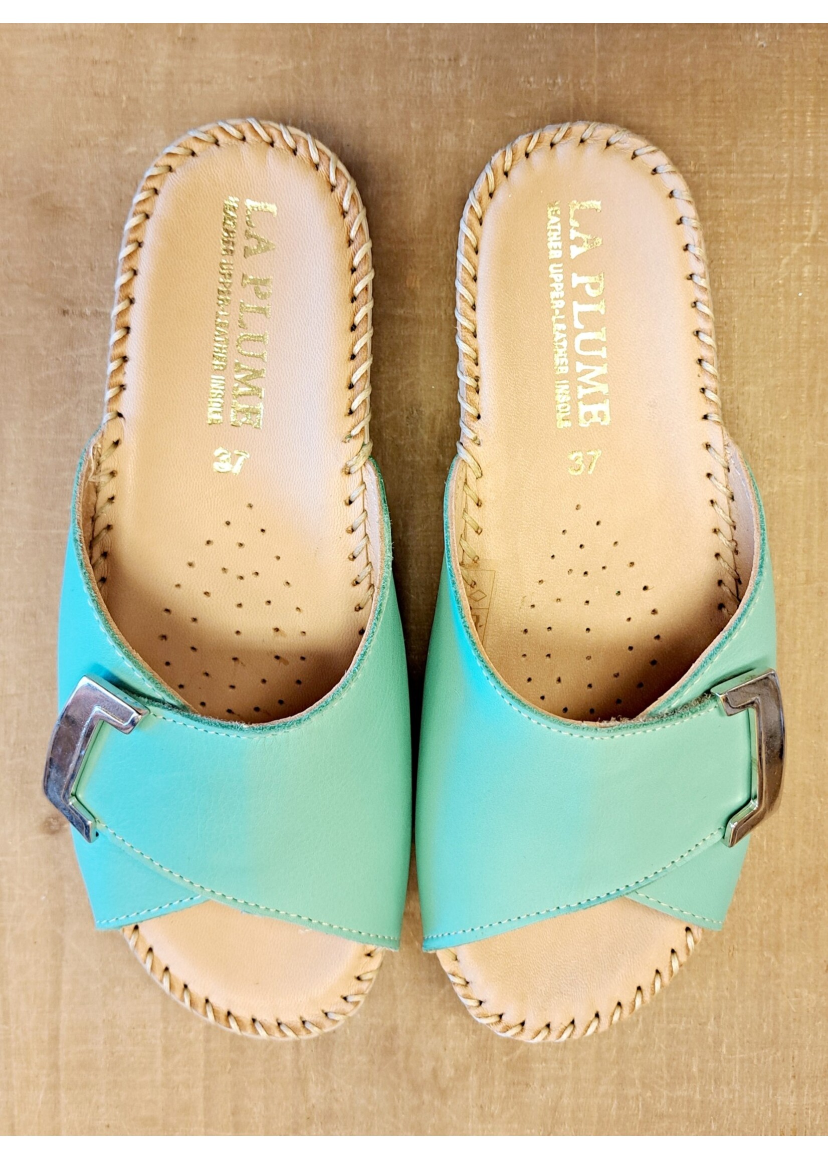 La Plume Agua in Teal Leather Adjustable Slide by Eric Michael