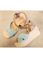 Eric Michael Bonita in Mint Suede Tan Leather Wedges by Eric Michael