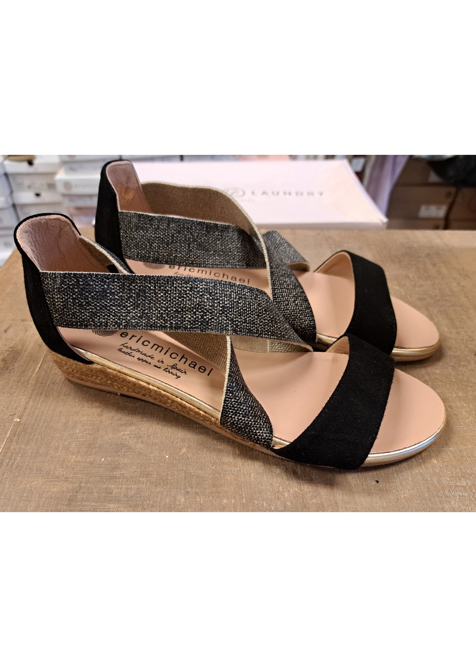 Eric Michael Mia Black Elastic Low Wedge by Eric Michael Size 7 Only