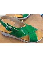 Eric Michael Cancun Snake Patent Leather Sandal in Green by Eric Michael