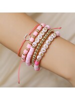 5 Strand Lover Friendship Stretchy Bracelet Pink and Gold