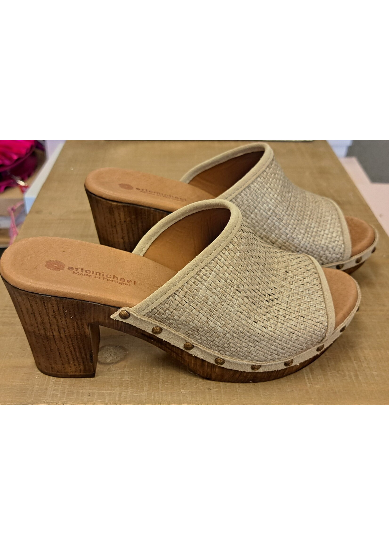 Cortney Slide in Taupe Raffia by Eric Michael