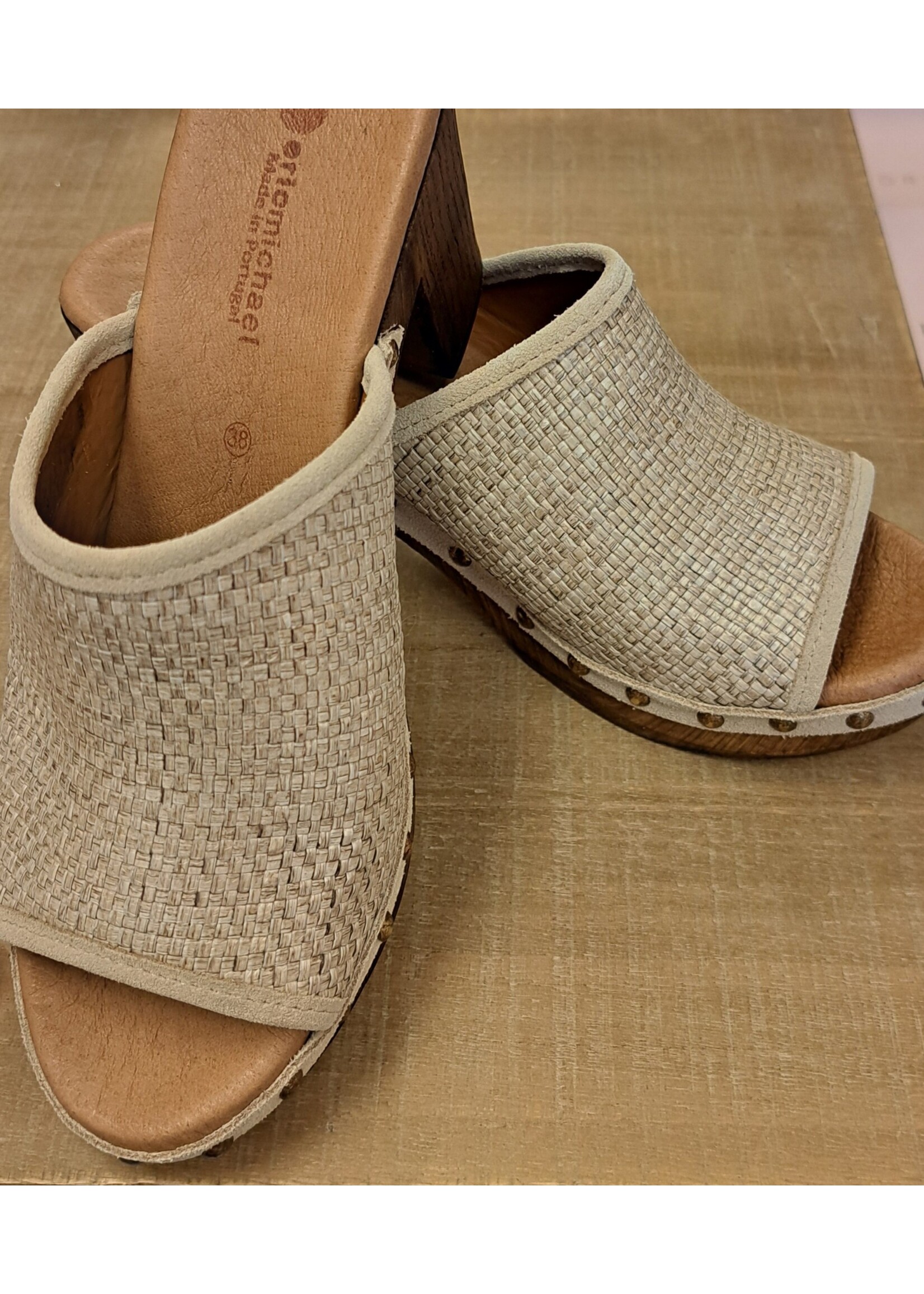Cortney Slide in Taupe Raffia by Eric Michael