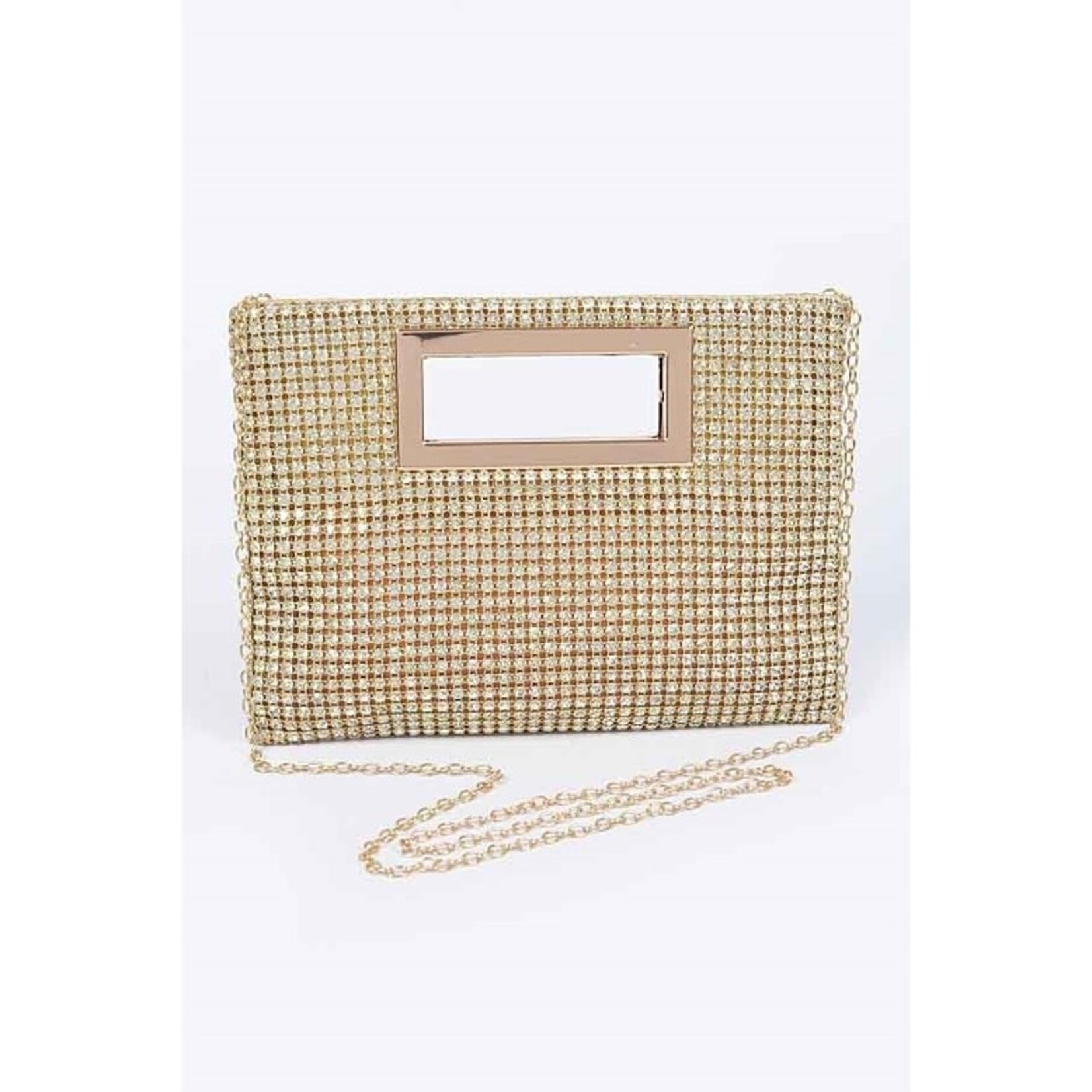 Rhinestone Clutch with Top Handle in Gold