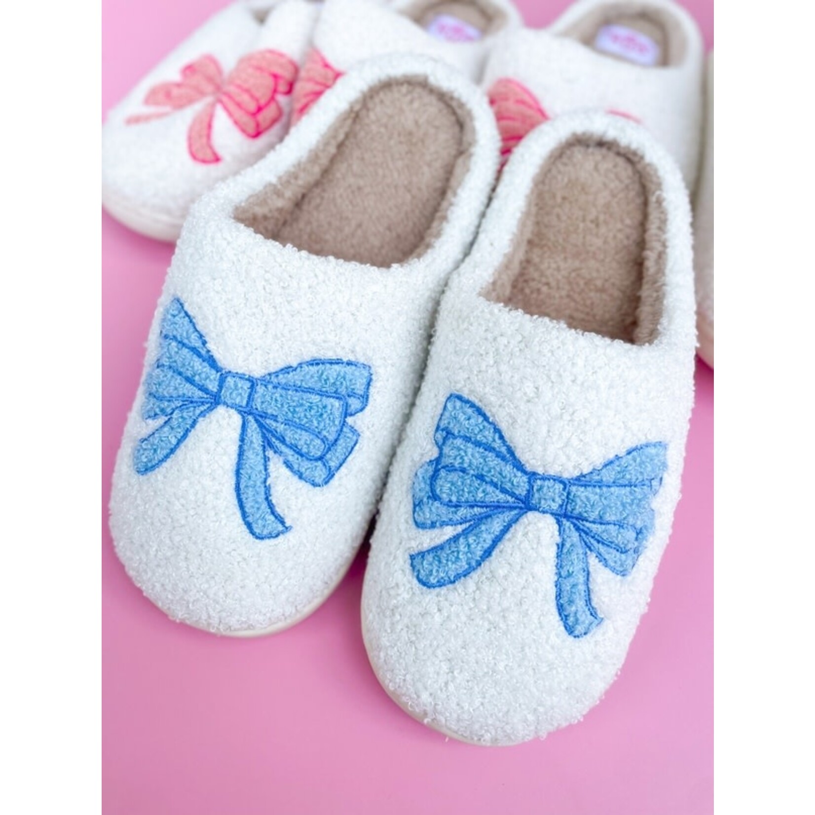 Blue Bow Slippers by Rock Paper Scissors