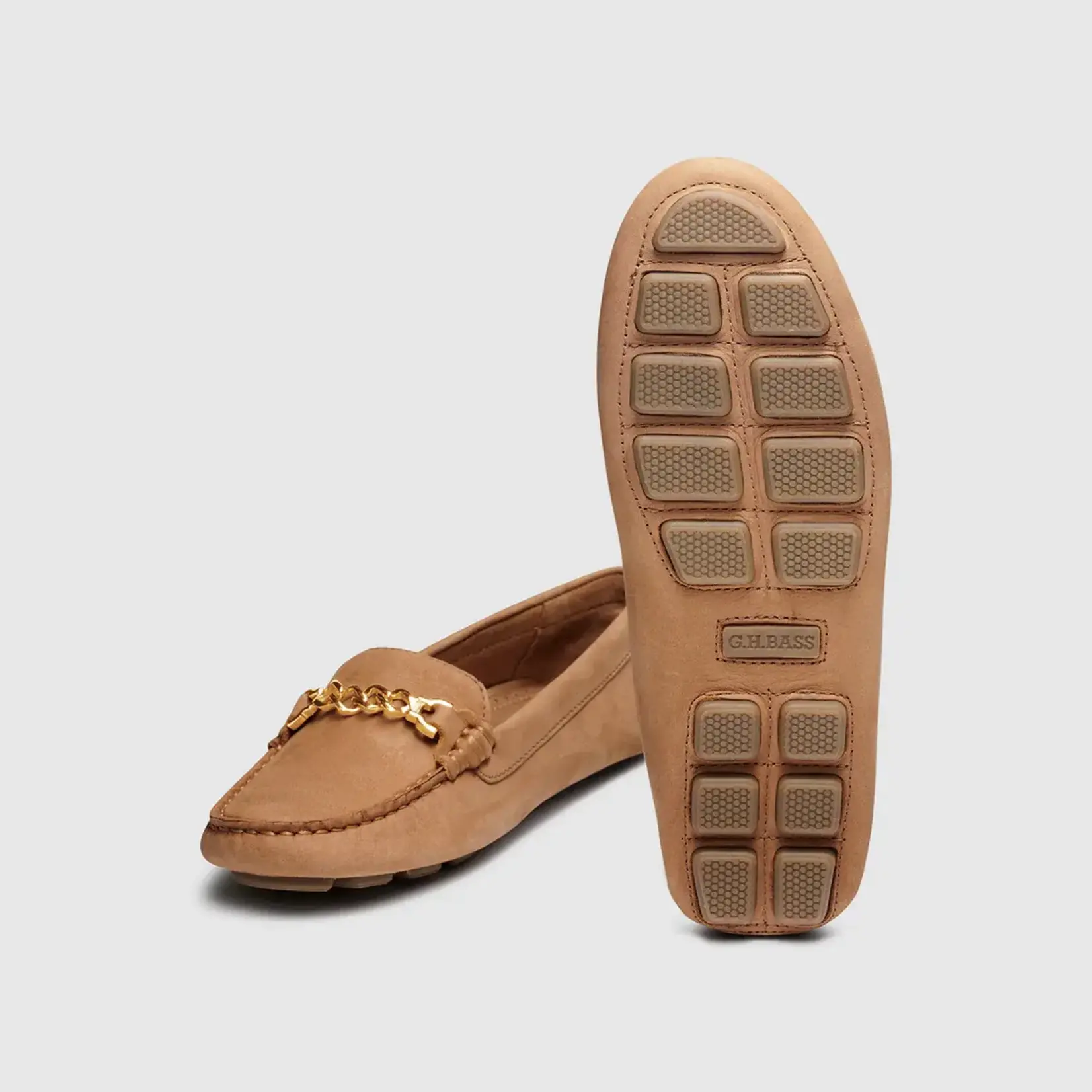 G.H. Bass Dylan Driving Moc with Gold Chain in Tan Nubuck  by G.H. Bass