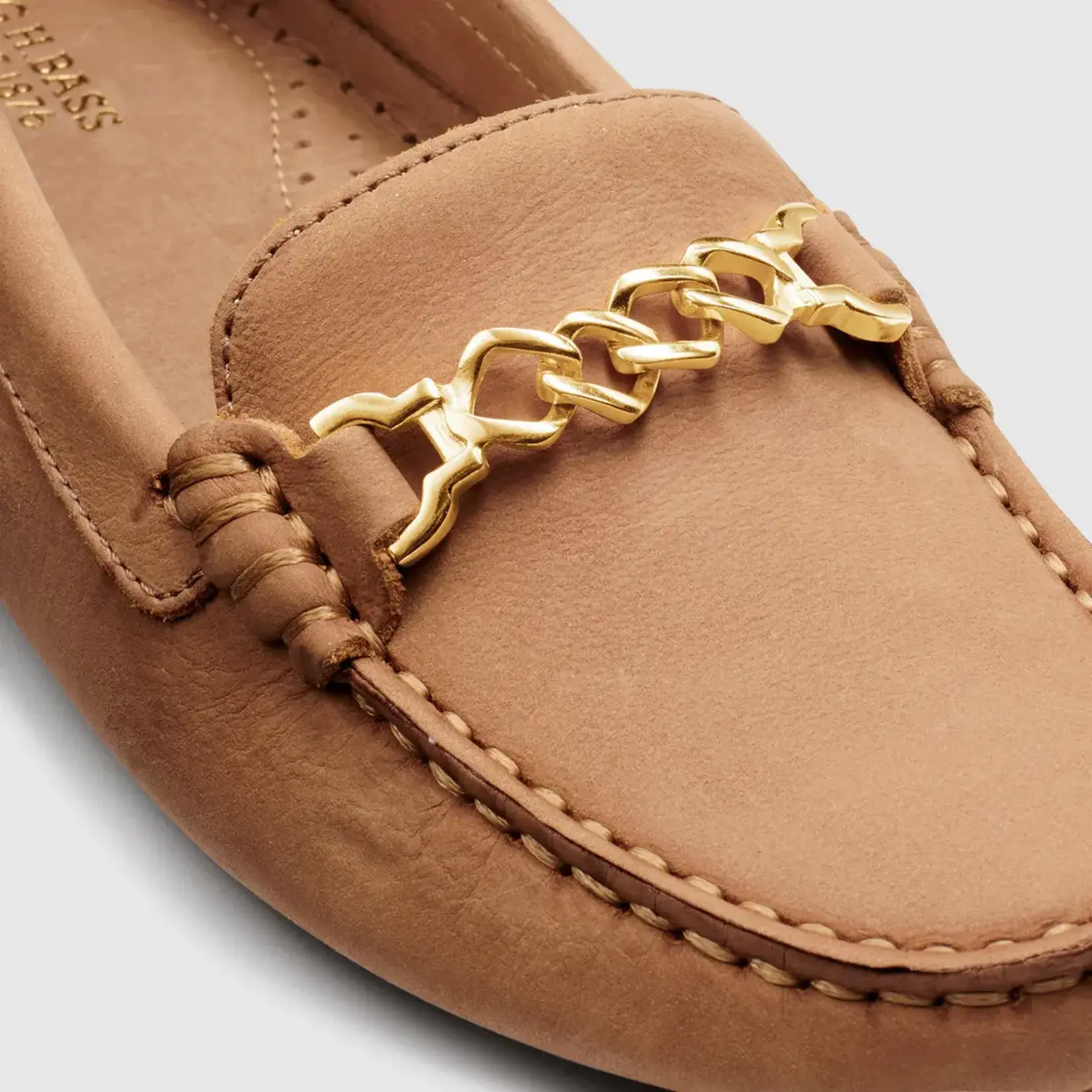 G.H. Bass Dylan Driving Moc with Gold Chain in Tan Nubuck  by G.H. Bass