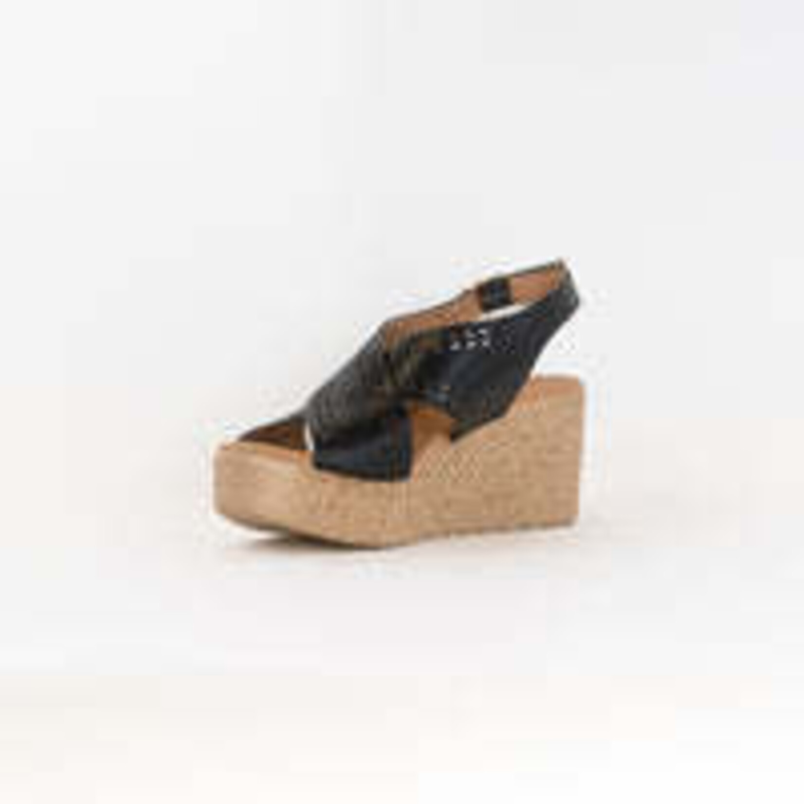 Eric Michael Bobbie Wedge Sandal in Black Leather by Eric Michael