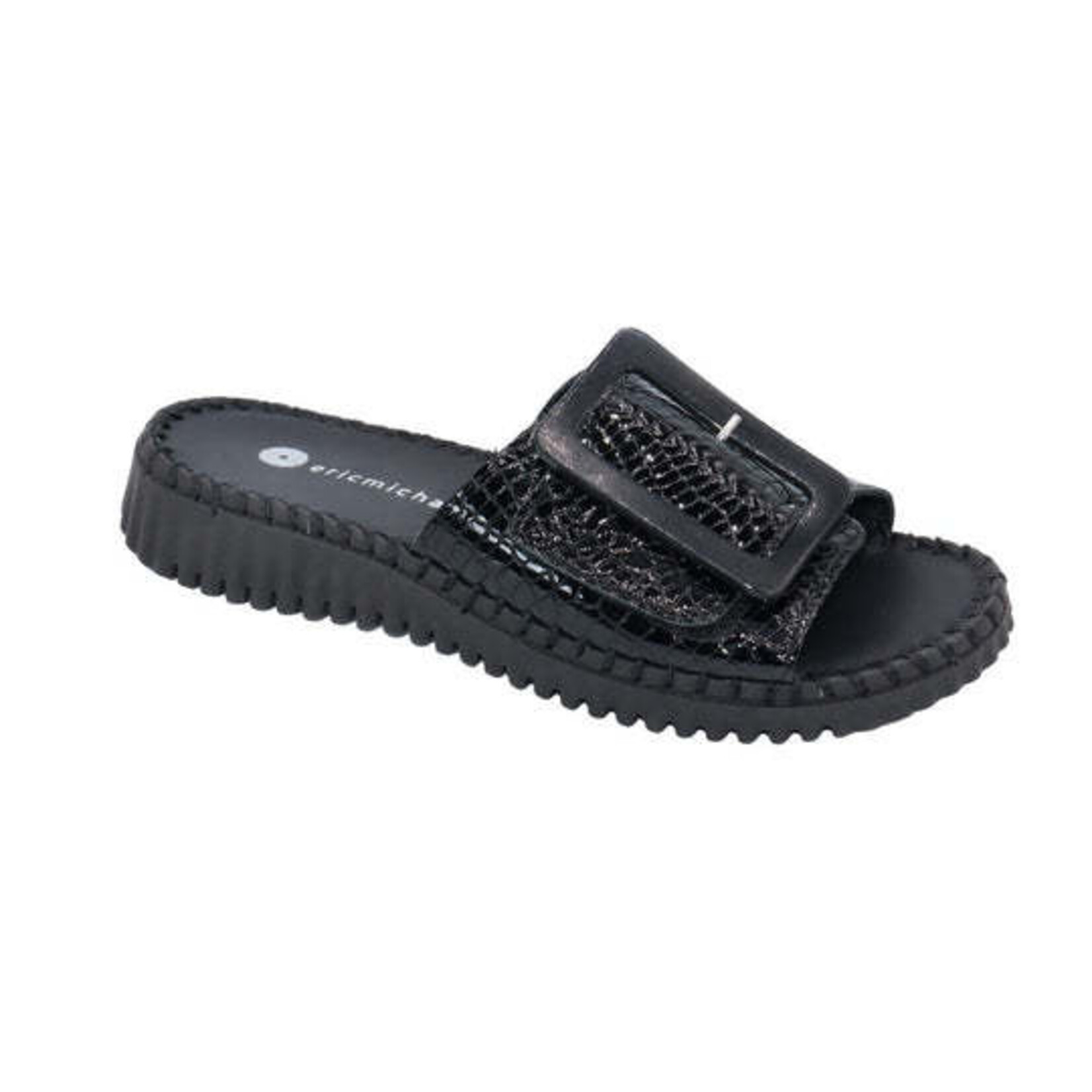 Eric Michael Darla Adjustable Sandal in Black Croc Patent  Leather Eric Michael