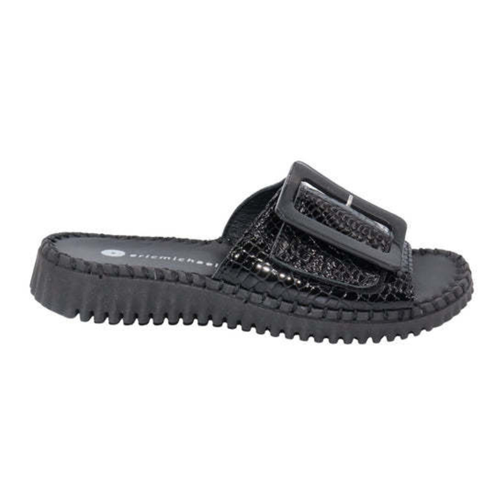 Eric Michael Darla Adjustable Sandal in Black Croc Patent  Leather Eric Michael