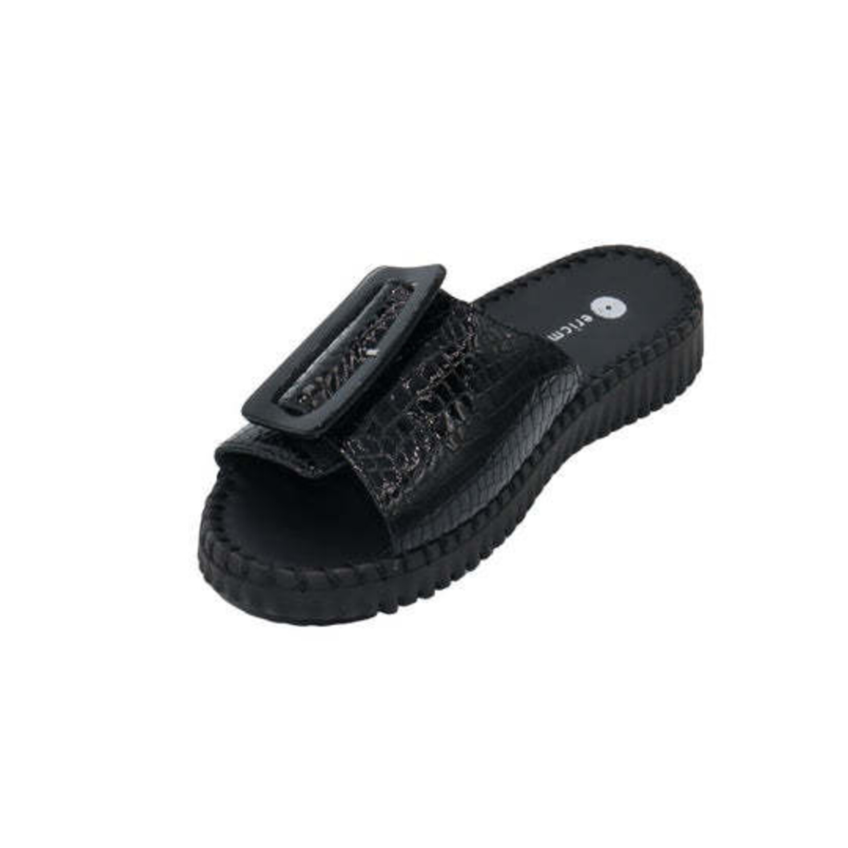 Eric Michael Darla Adjustable Sandal in Black Croc Patent  Leather Eric Michael
