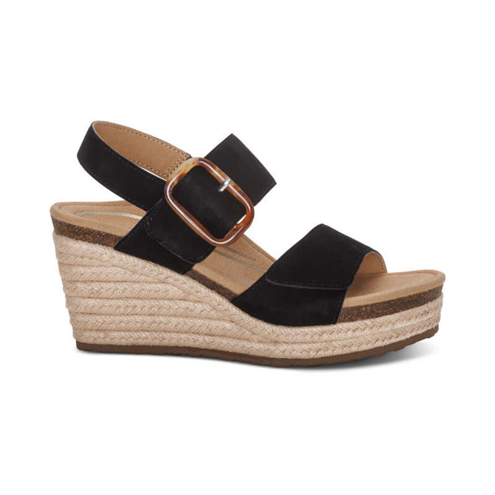 Aetrex Ashley Adjustable Wedges with Arch Support in Black Suede by Aetrex