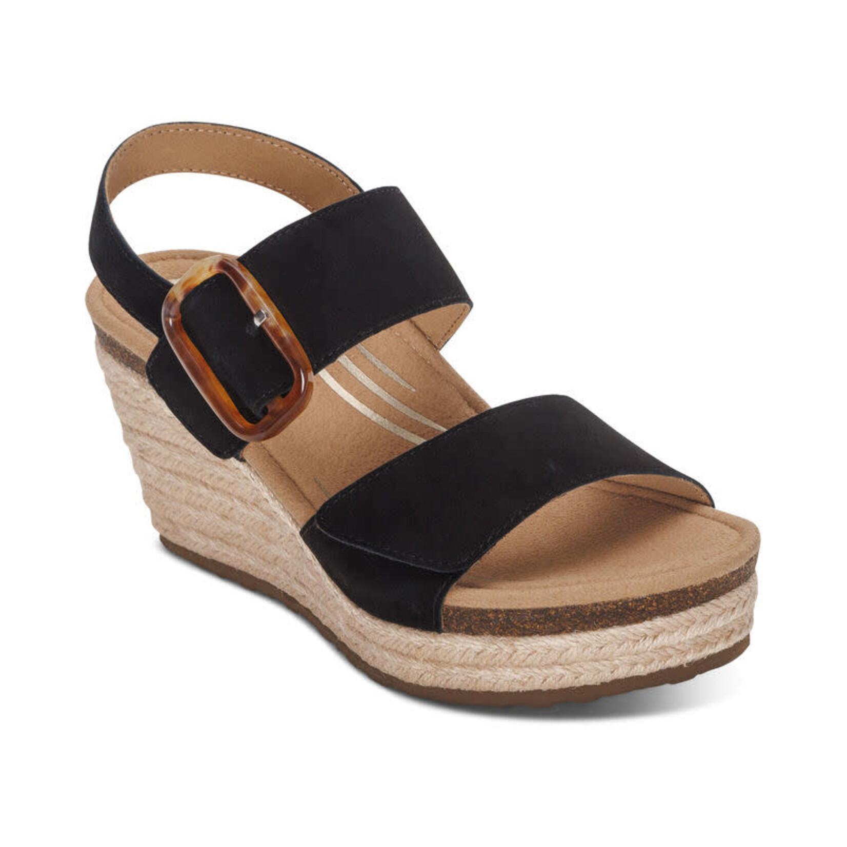 Aetrex Ashley Adjustable Wedges with Arch Support in Black Suede by Aetrex