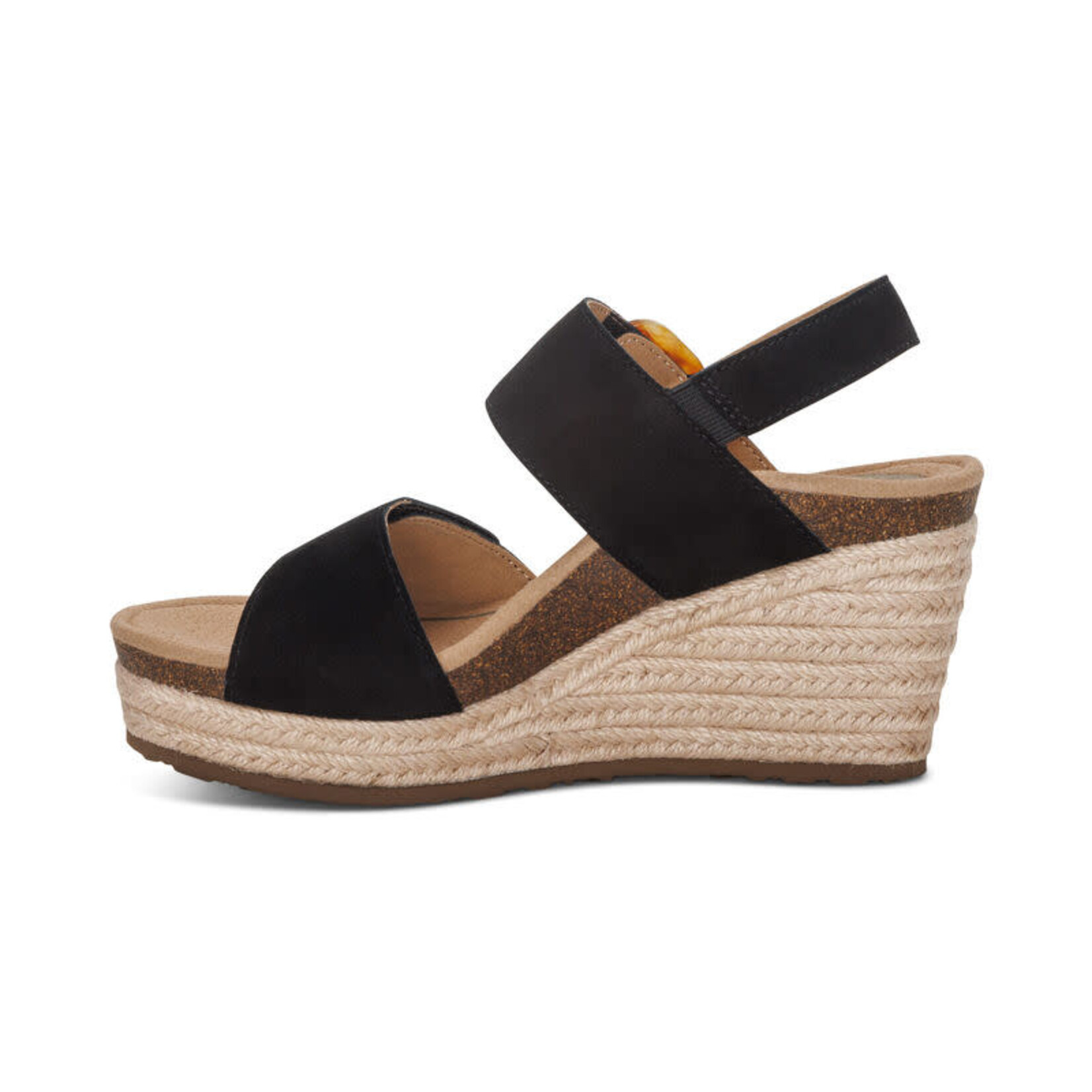Aetrex Ashley Adjustable Wedges with Arch Support in Black Suede by Aetrex