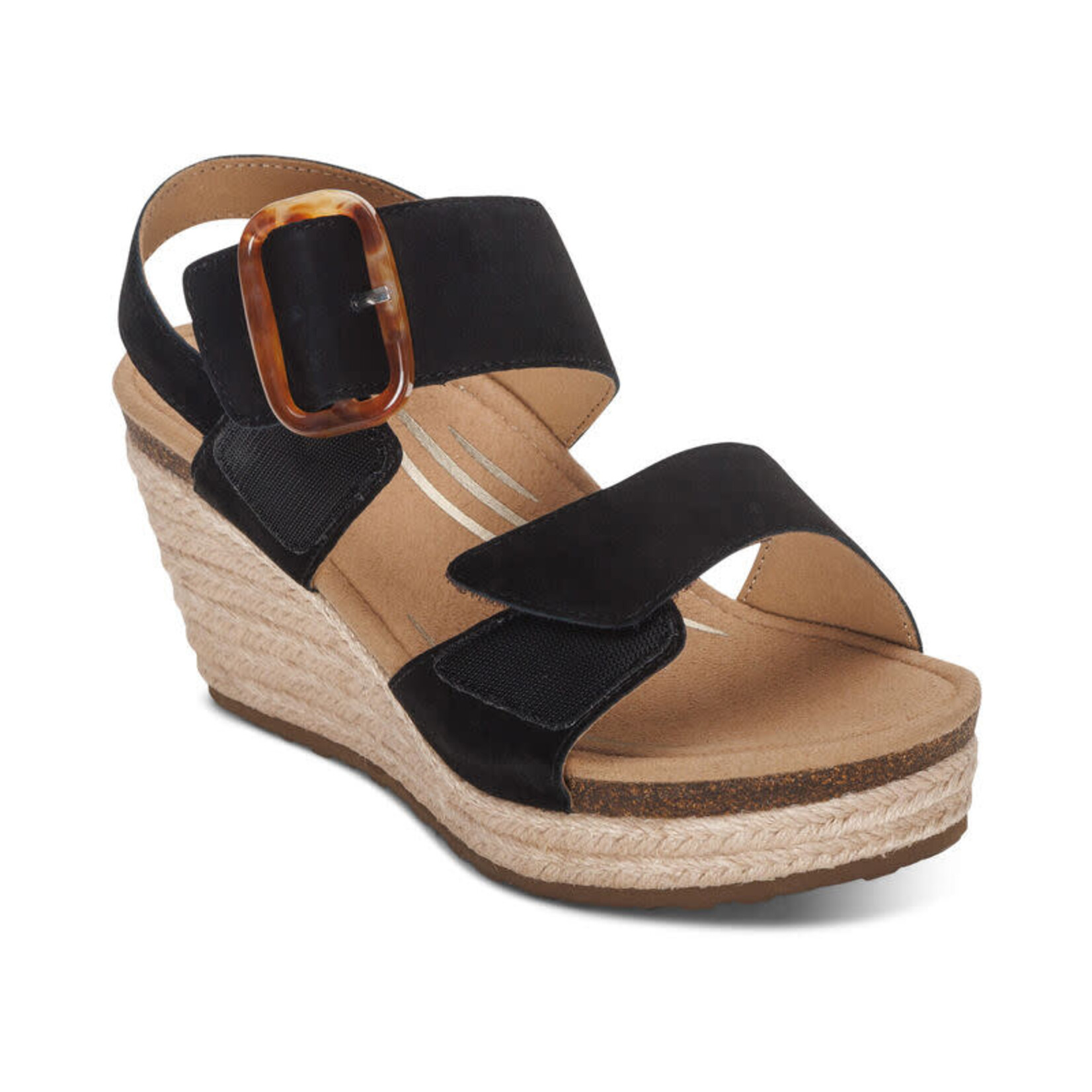 Aetrex Ashley Adjustable Wedges with Arch Support in Black Suede by Aetrex