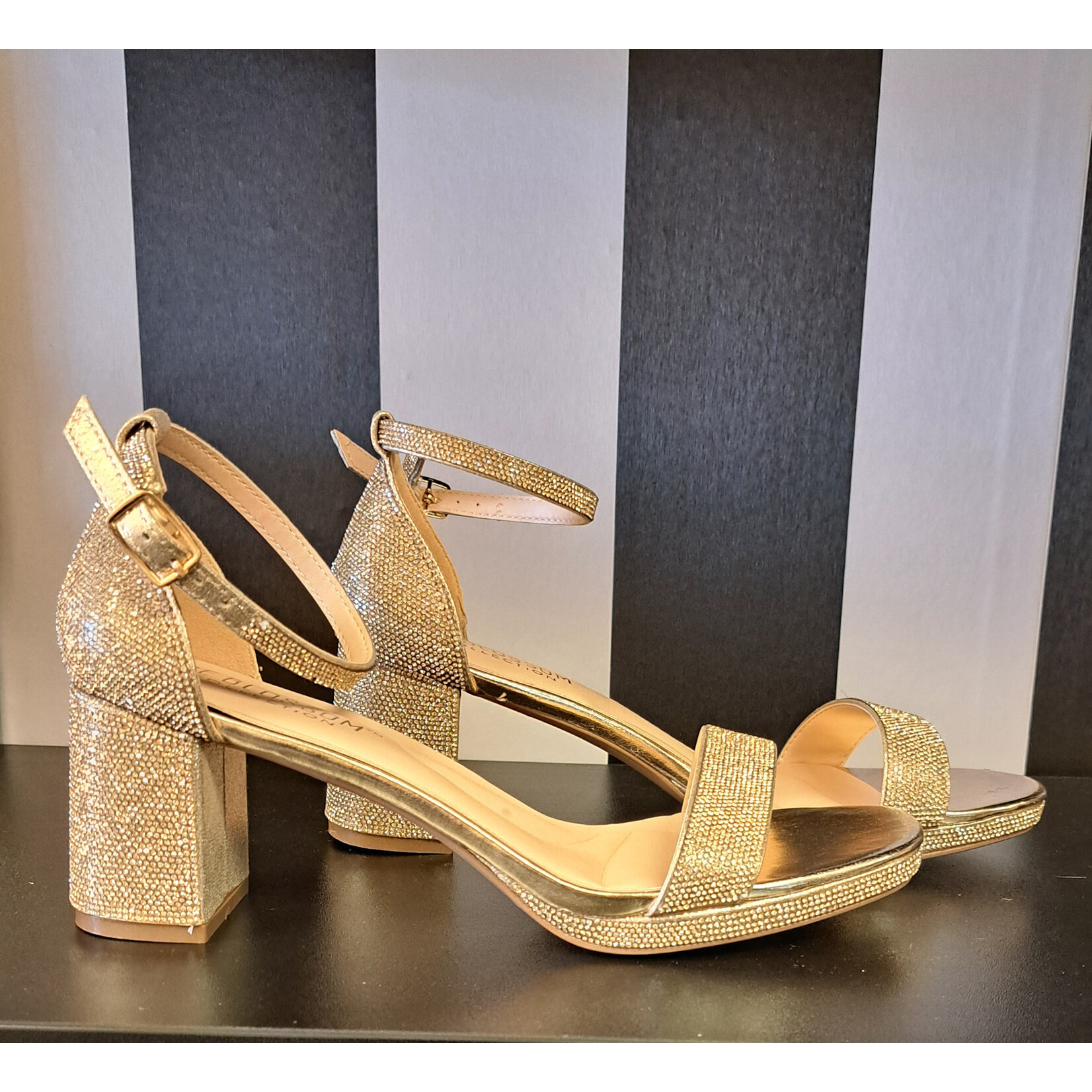 Nelly  Gold Shimmer Rhinestone Evening Sandal