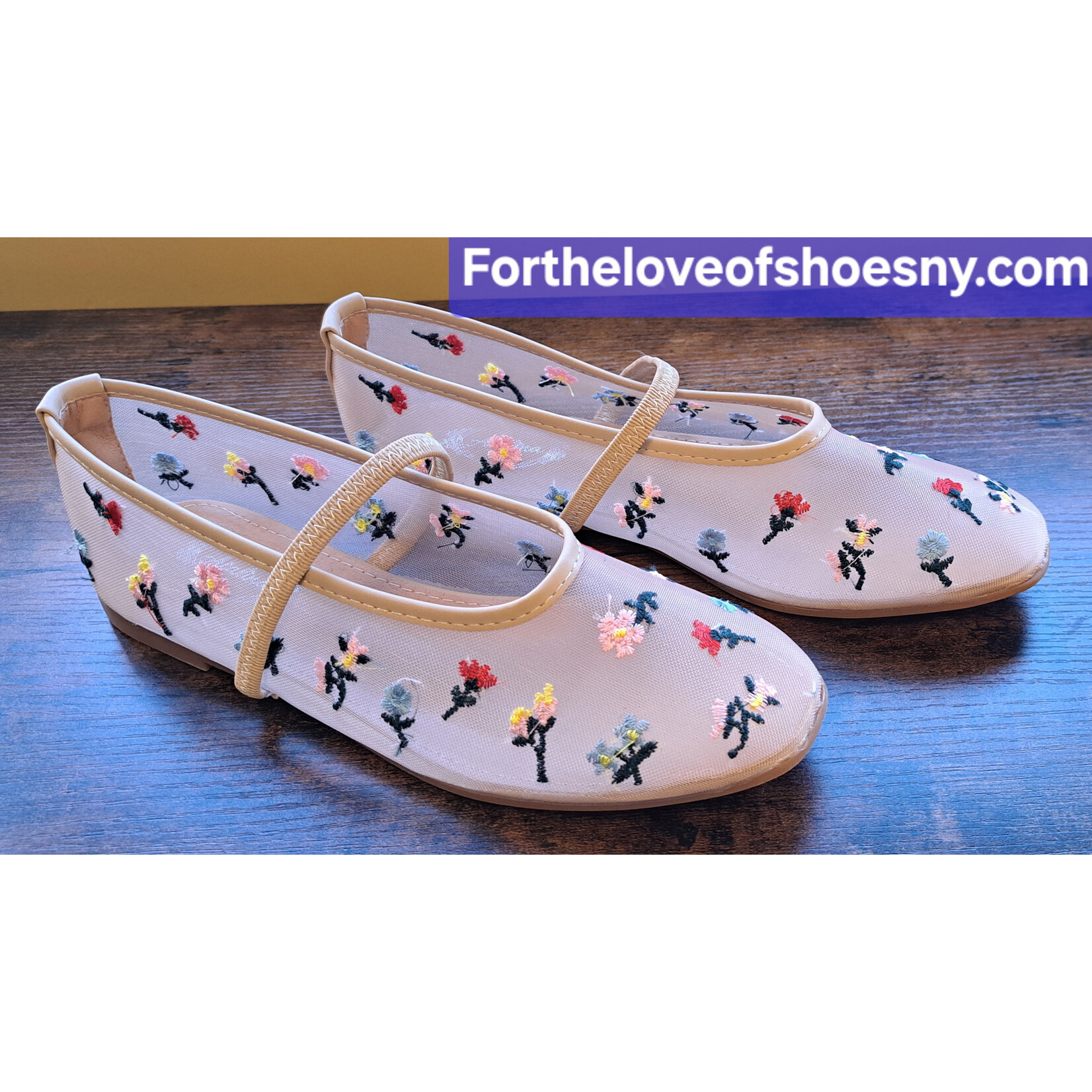 Floral Mesh Ballerina Flat in Natural