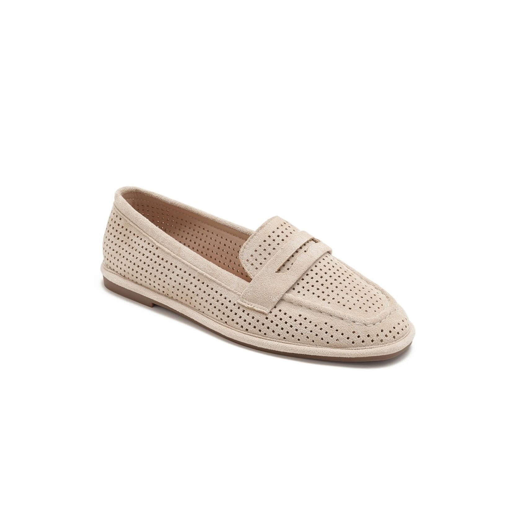 Joy Soft Moc Flat in Nude Faux Suede