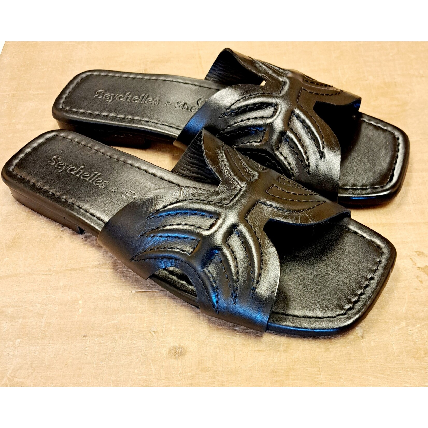 Seychelles Madhu Black Leather H Slide  By Seychelles Footwear