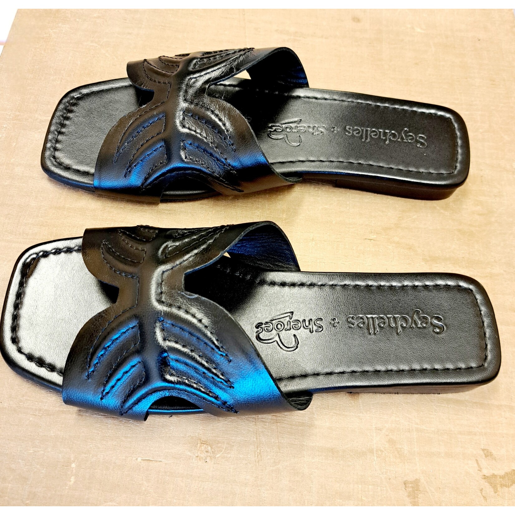 Seychelles Madhu Black Leather H Slide  By Seychelles Footwear