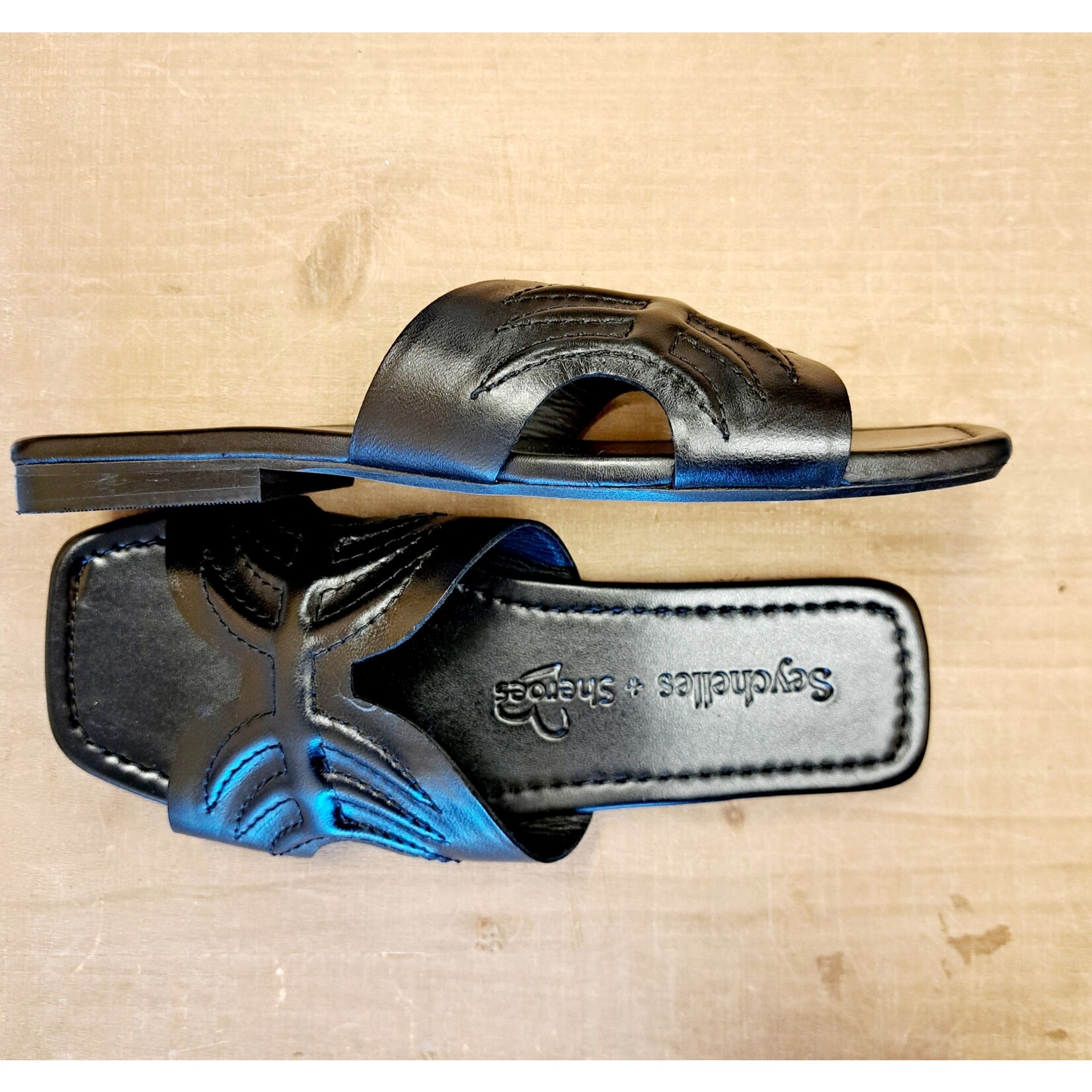 Seychelles Madhu Black Leather H Slide  By Seychelles Footwear