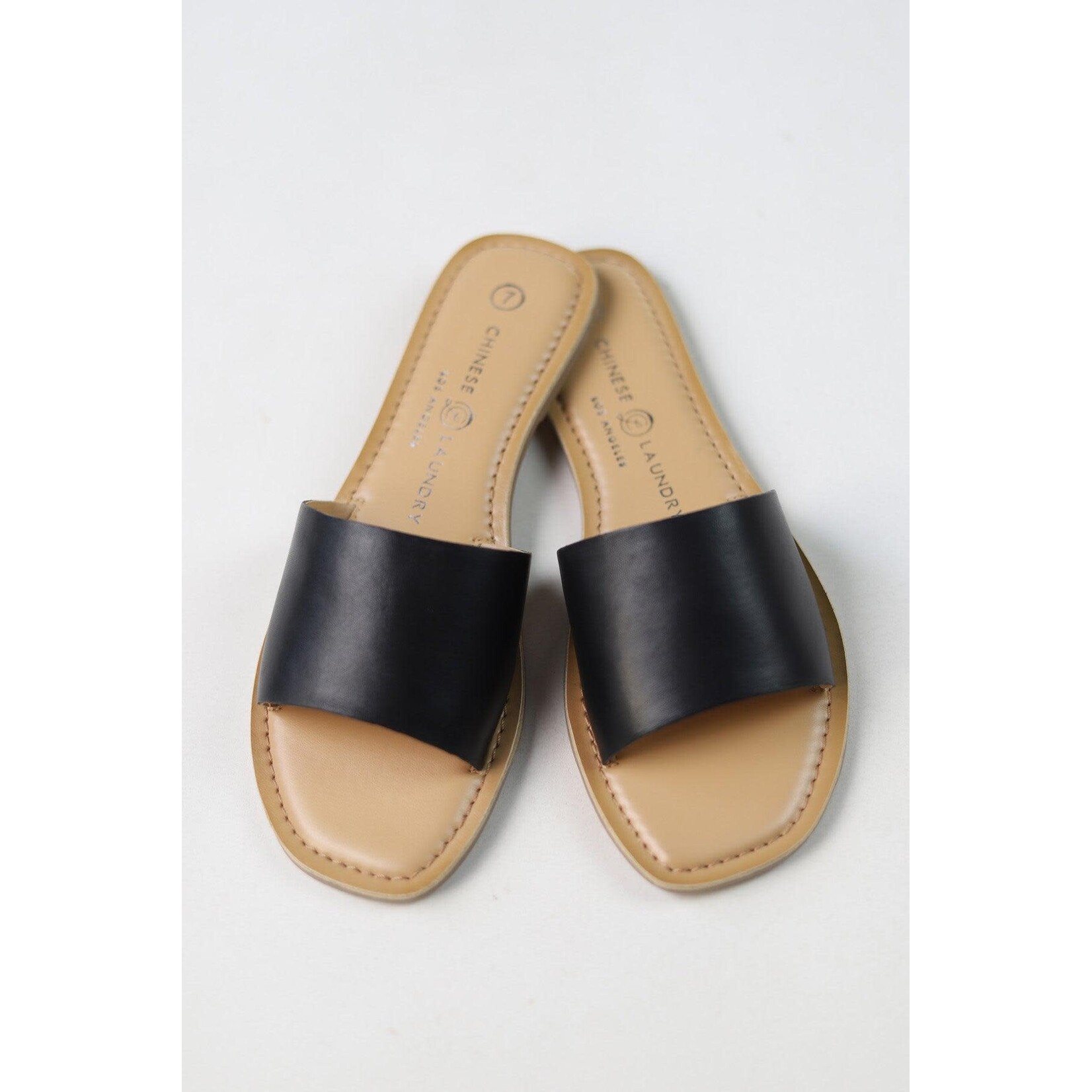 Chinese Laundry Regina Black Leather Slides by Chinese Laundry