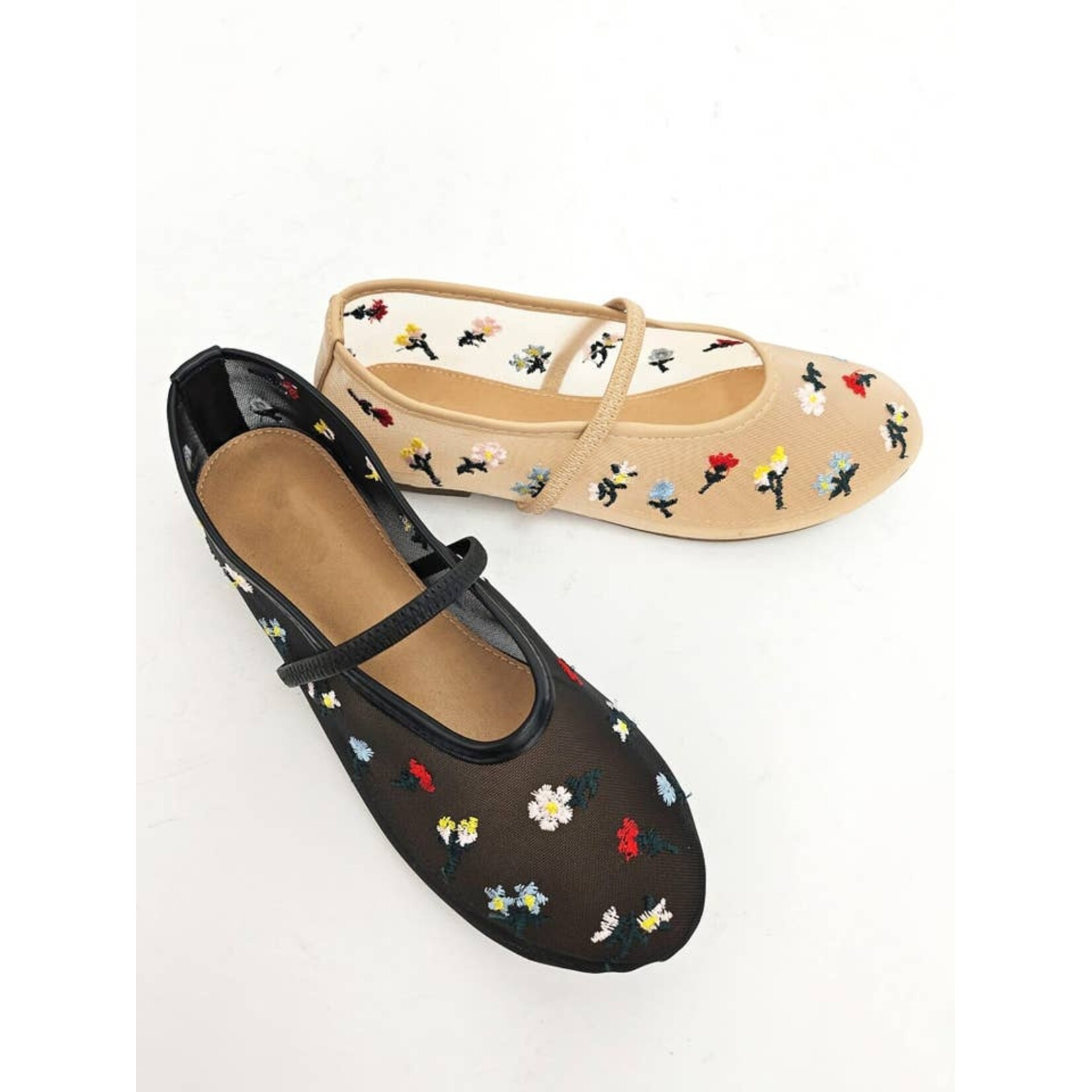 Floral Mesh Ballerina Flat in Black