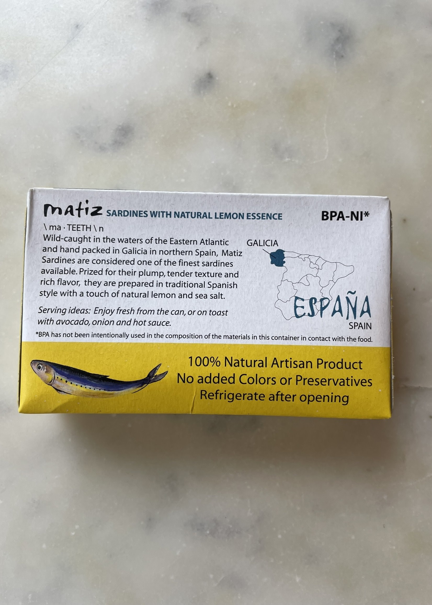 Matiz Wild Sardines in Spanish Olive Oil w/ Natural Lemon Essence 4.2oz (120g)