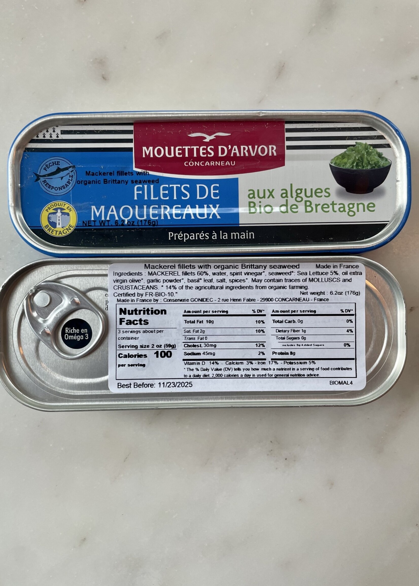 Les Mouettes d’Arvor Mackerel w/ Organic Brittany Seaweed 6.2oz (176g)