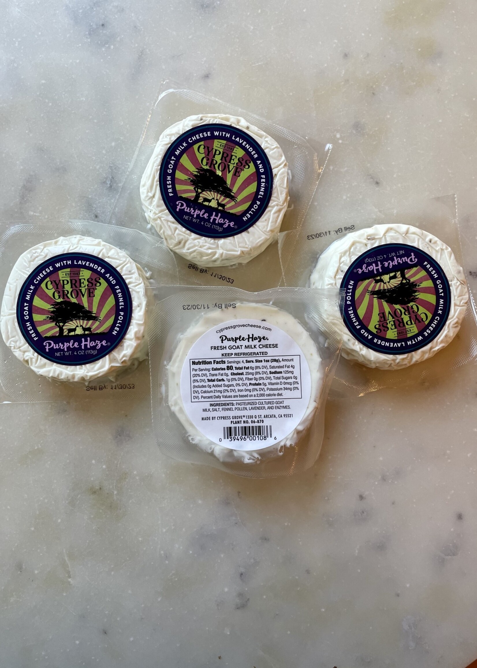Cypress Grove, Purple Haze Fresh Goat Milk Cheese with Lavender & Fennel Pollen 4oz (113g)
