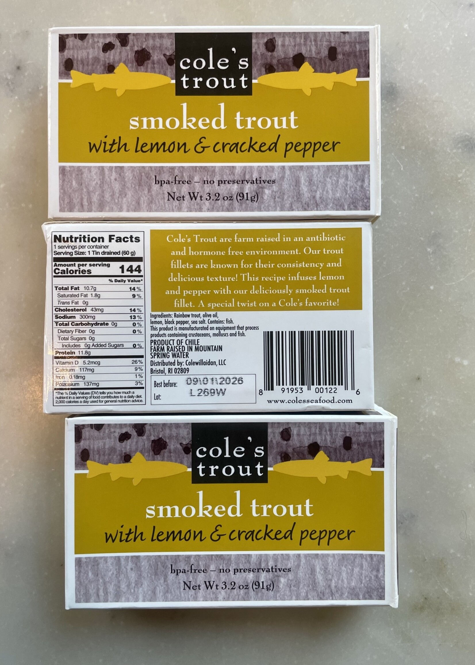 Cole’s Fine Foods Smoked Trout w/ Lemon & Cracked Pepper 3.2oz (91g)