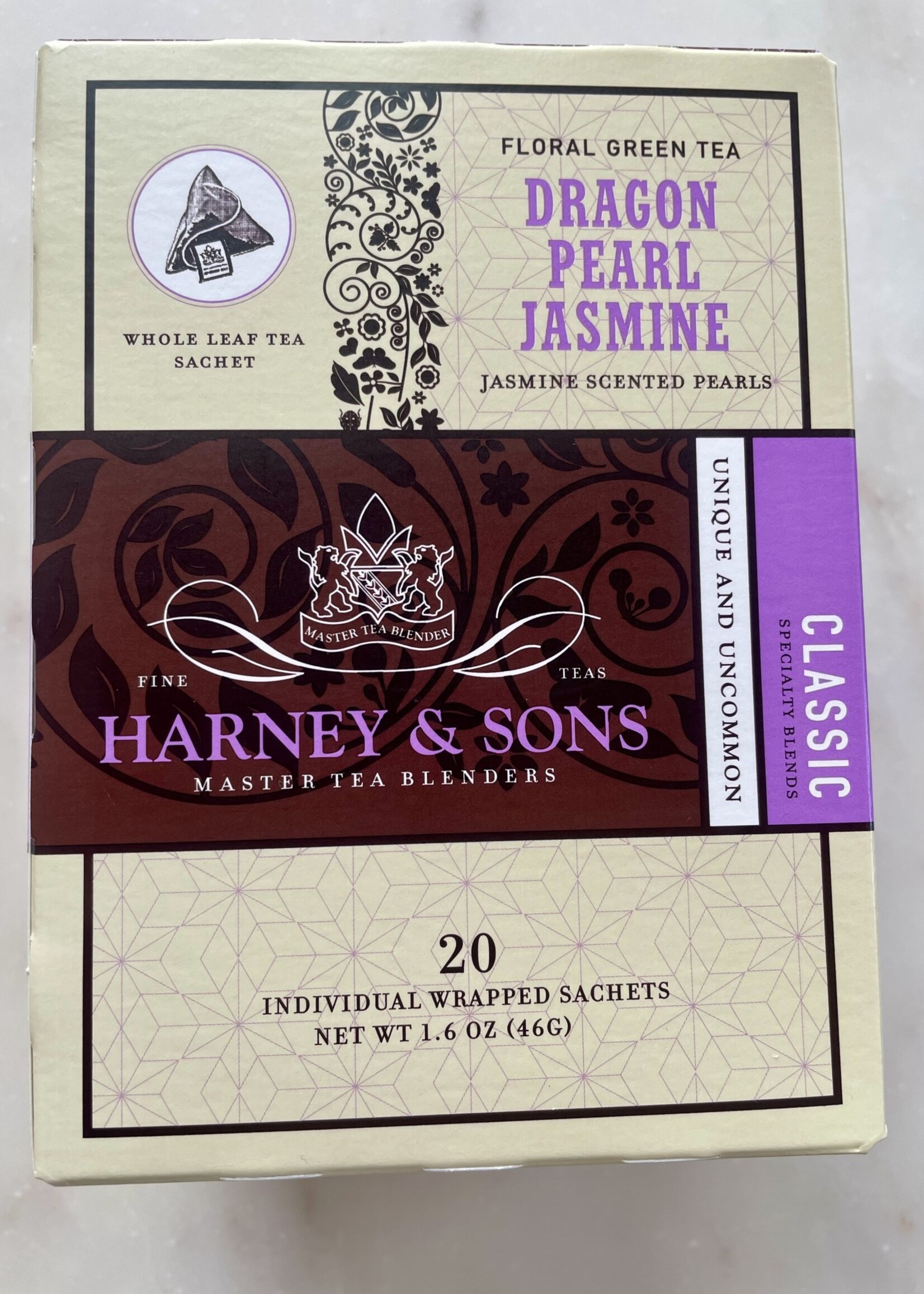 Harney & Sons, Dragon Pearl Jasmine Tea Whole Leaf Sachet (Box of 20 individuals wrapped sachets) 1oz (28.8g)