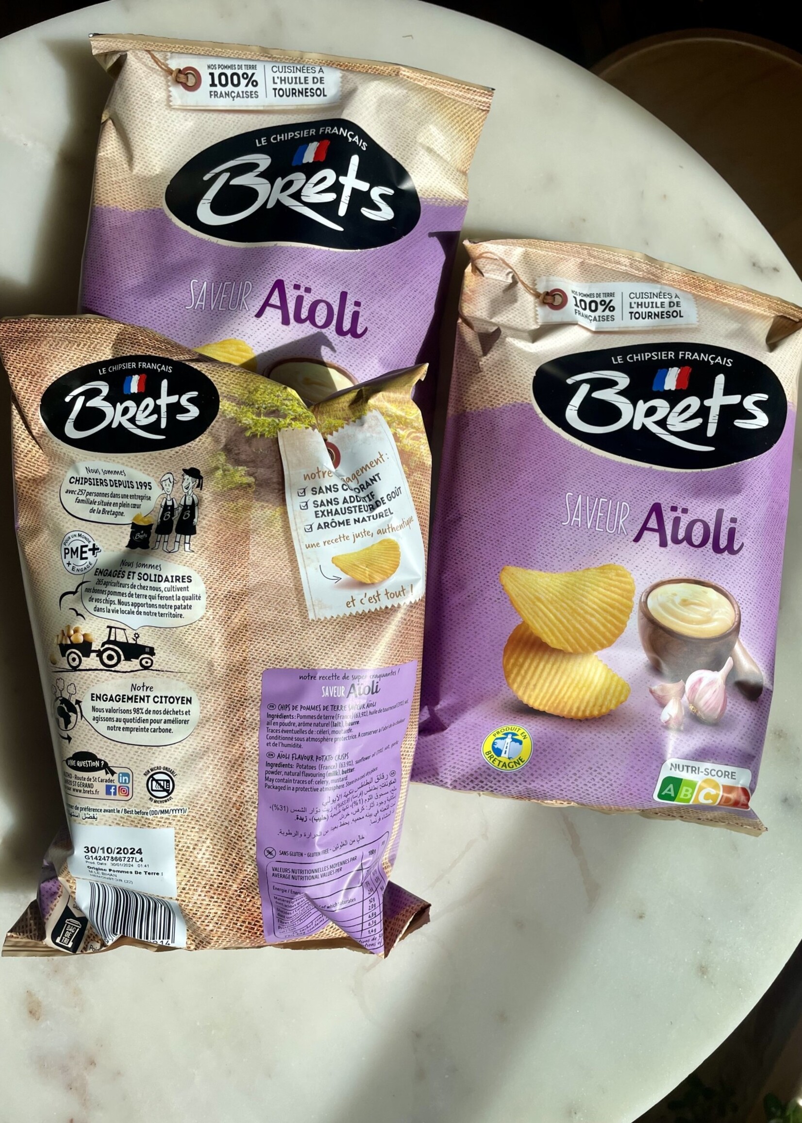 Brets Le Chipsier Français Saveur Aioli Potato Chips, Bretagne, France 5.4oz (125g)