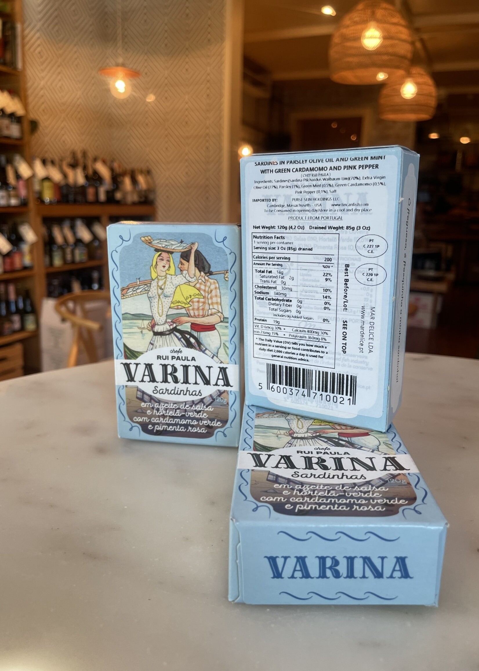 Chefe Rui Paula Varina Sardinhas, Sardines in Parsley Olive Oil, Green Mint, Green Cardamom & Pink Pepper 120g