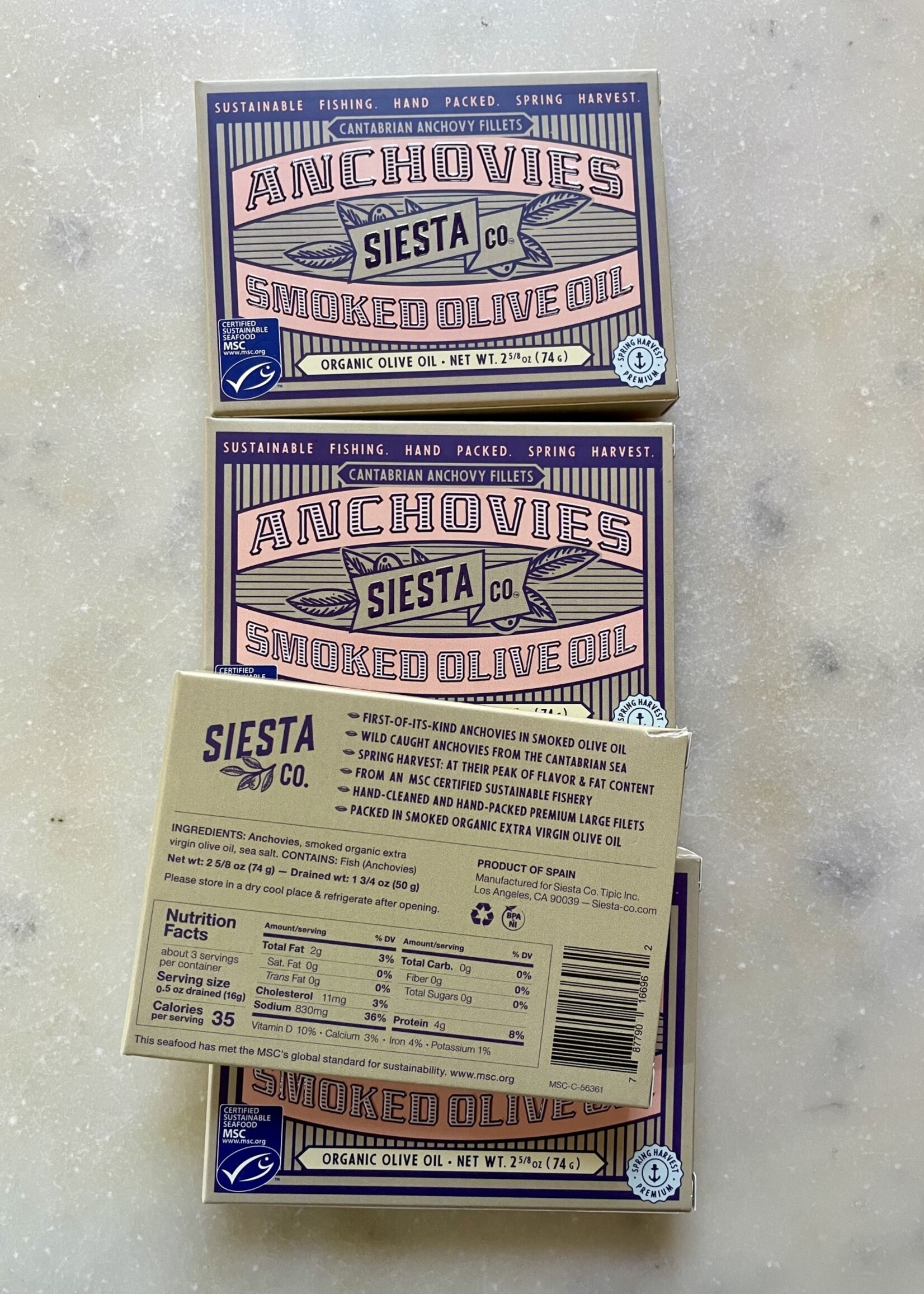 Siesta Co Cantabrian Anchovy Fillets in Organic Smoked  Olive Oil 74g