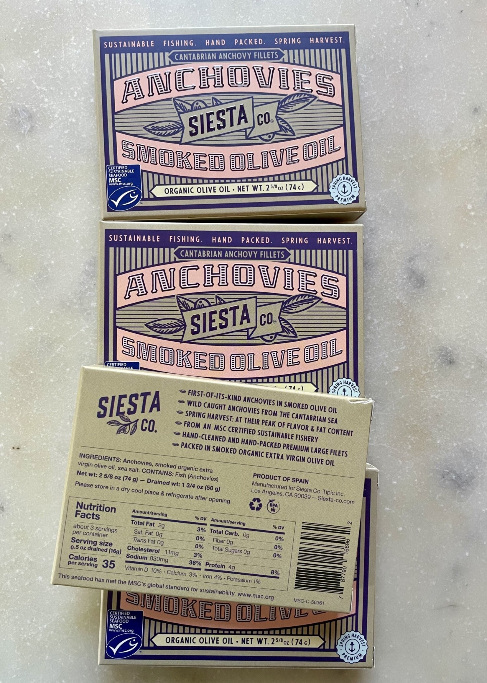 Siesta Co Cantabrian Anchovy Fillets in Organic Smoked  Olive Oil 74g
