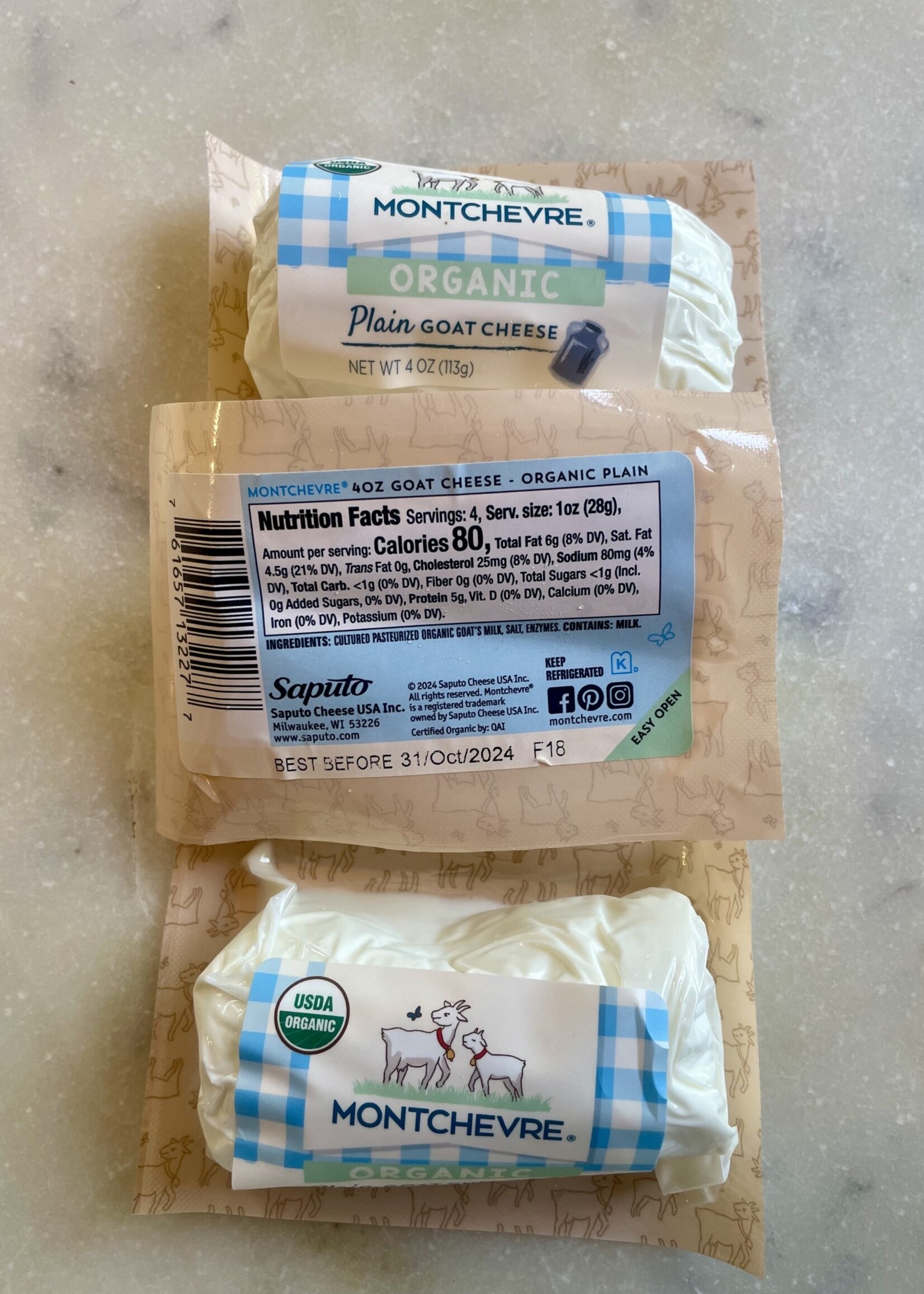 Montchevre Organic Plain Goat Cheese 4oz (113g)