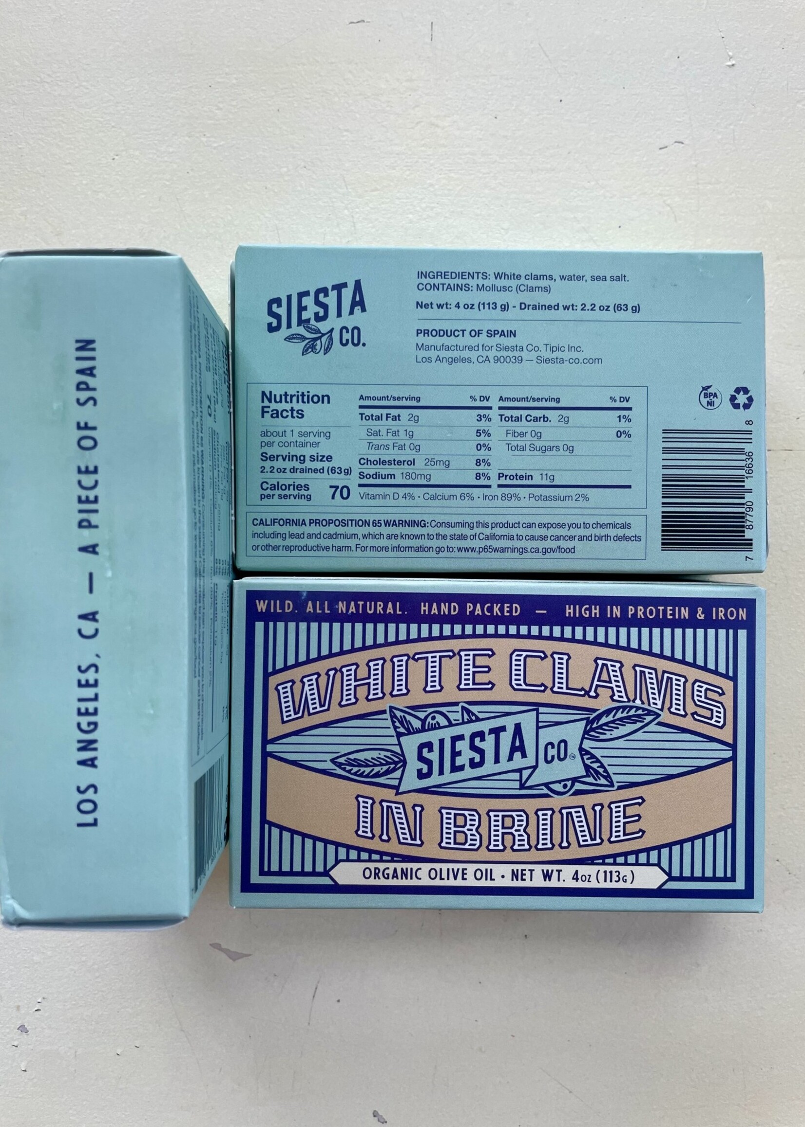 Siesta Co. White Clams in Brine w/ Organic Olive Oil 4oz (123g)