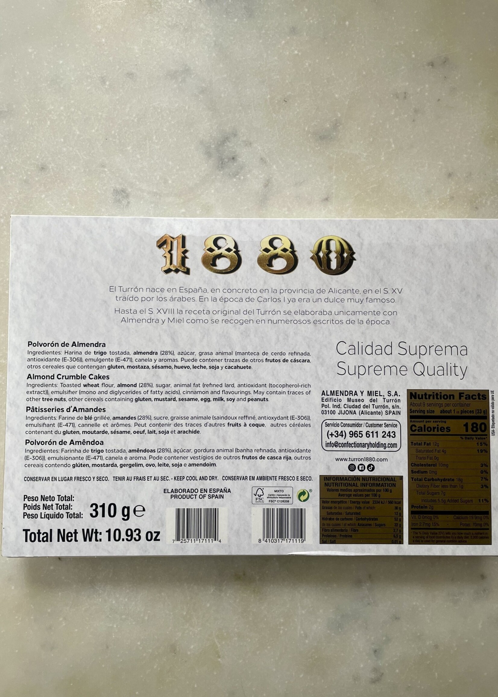 1880 Polvorones Artesanos de Almendra, Artisan Almond Crumble Cakes 10.9oz (310g)