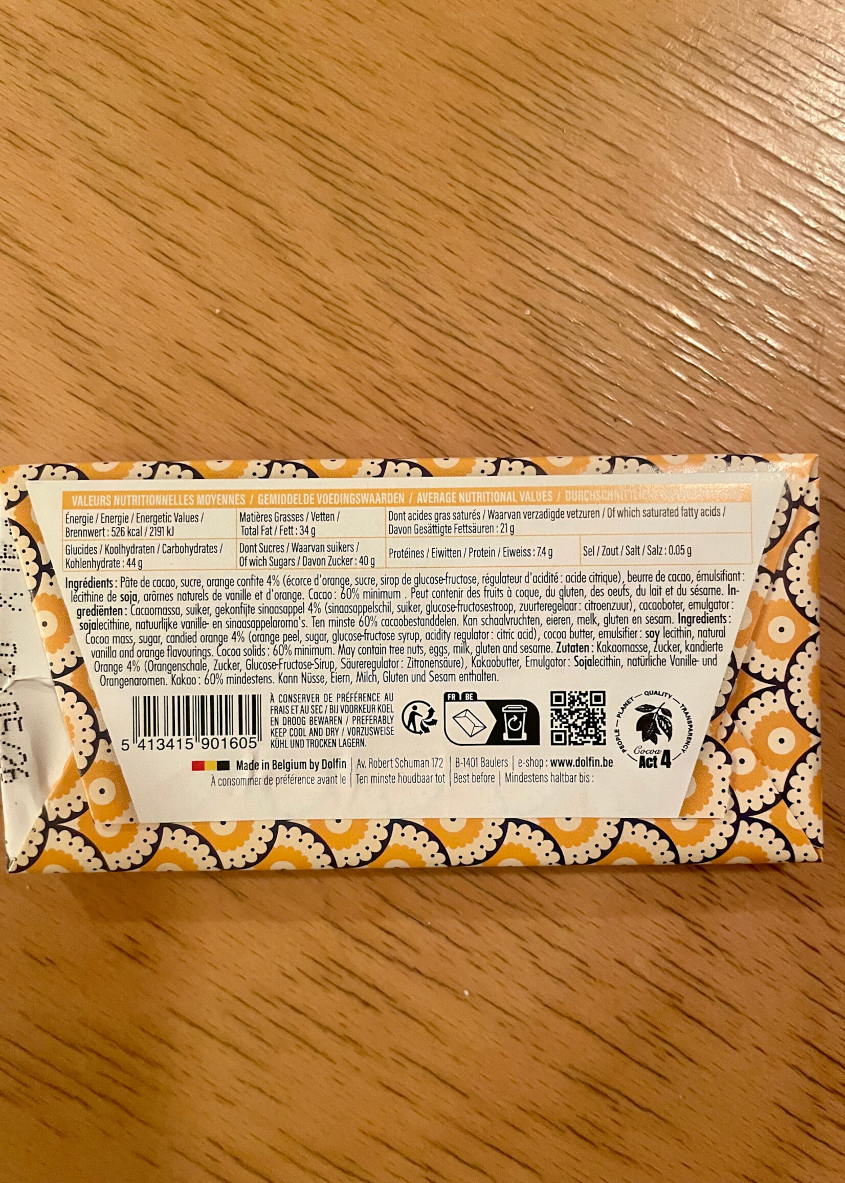 Dolfin The Art of Blending, 60% Dark chocolate with Candied Orange, Belgium 30g 1.058oz