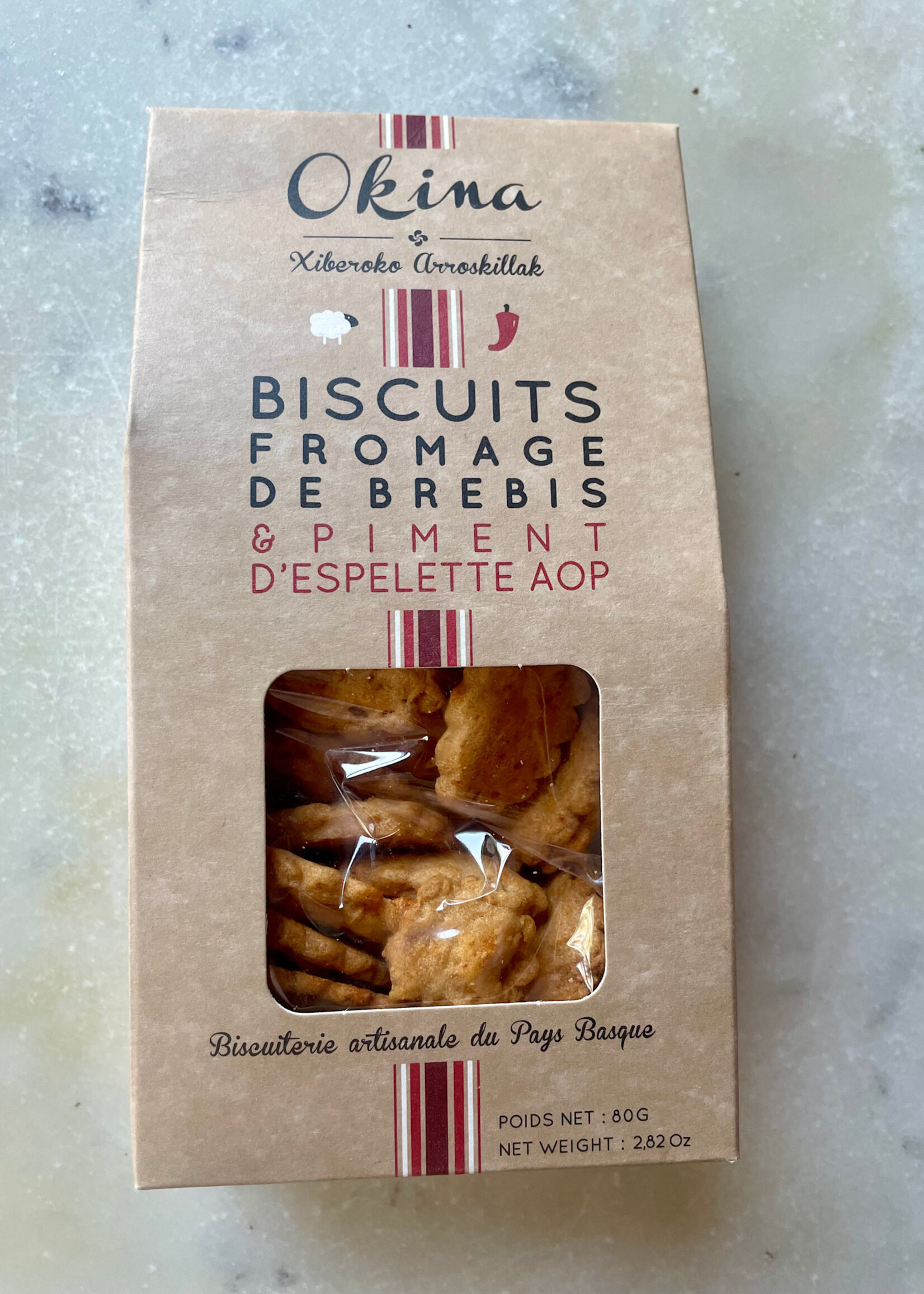 Okina Xiberoko Arroskillak, Biscuits Fromage De Brebis & Piment d’Espelette AOP, Pays Basque 80g