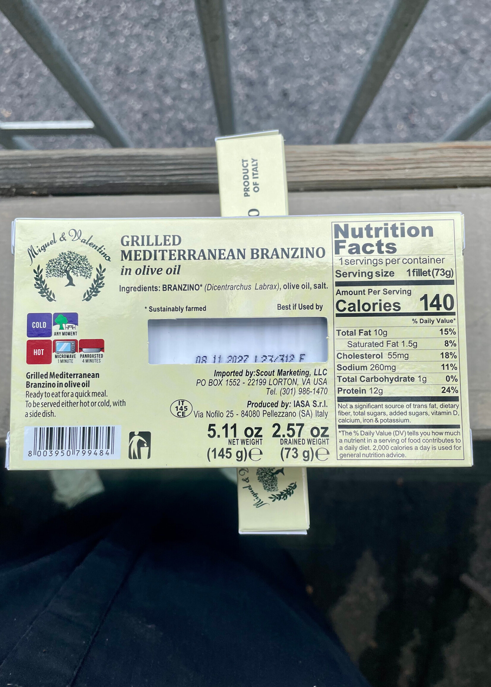 Miguel & Valentino, Grilled Mediterranean Branzino in Olive Oil 5.11oz (145g)