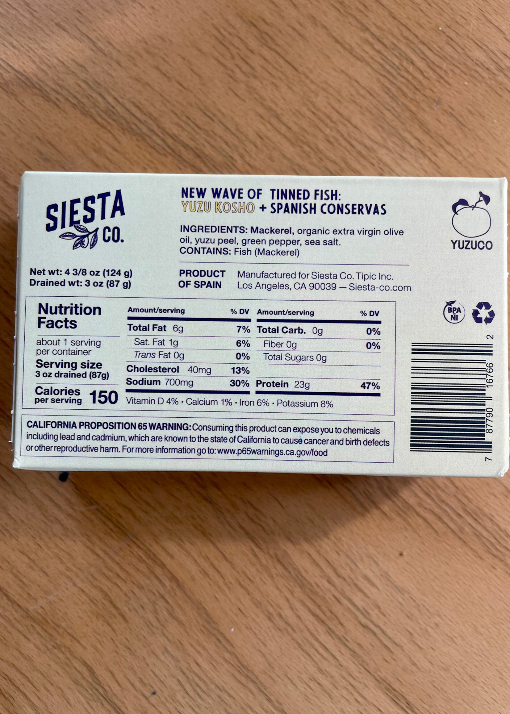 Siesta Co Mackerel w/ Yuzu Kosho in Olive oil 124g