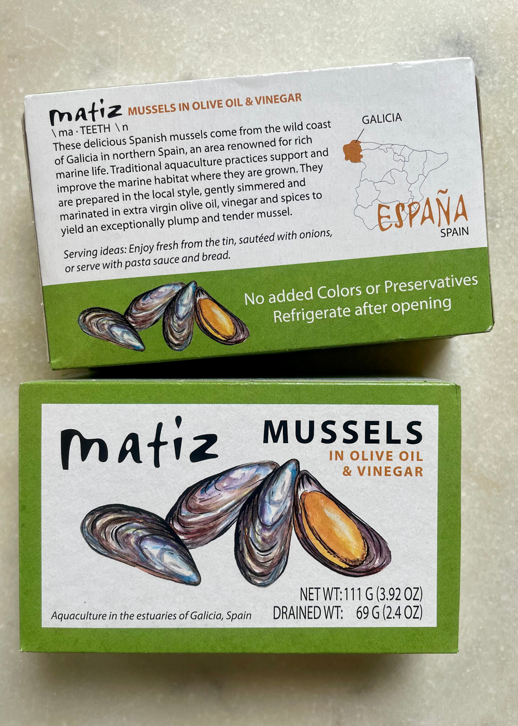 Matiz Mussels in Olive Oil & Vinegar 4.oz (111g) Galicia, Spain