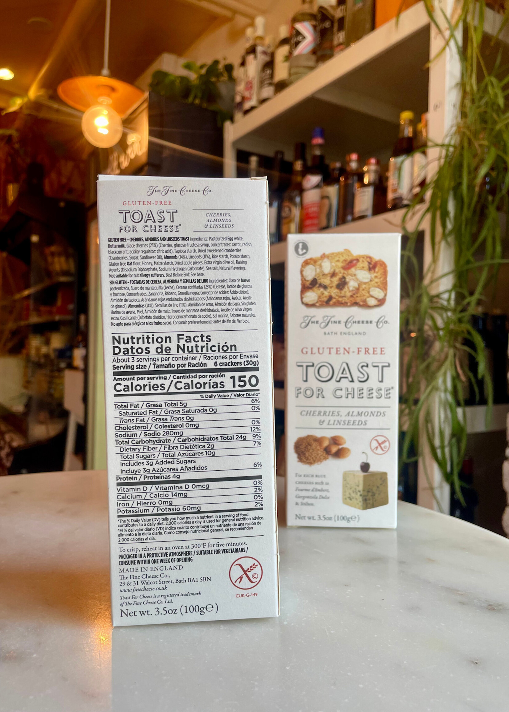 The Fine Cheese Co.Gluten-Free Toast For Cheese Cherries, Almonds &/Linseeds, Bath, England 3.5oz (100g)