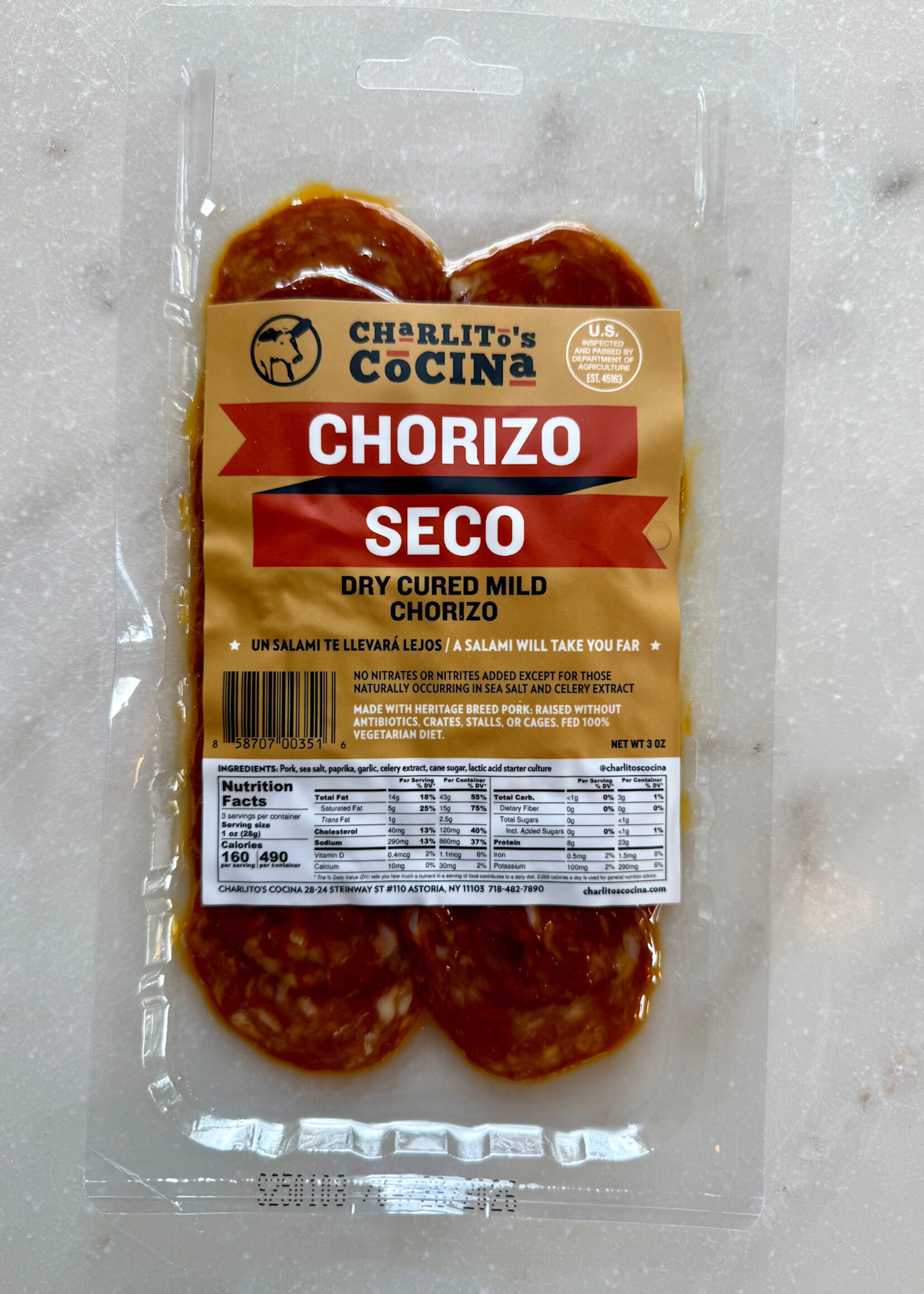 Charlito’s Cocina Chorizo Seco Dry Cured Mild Chorizo 3oz
